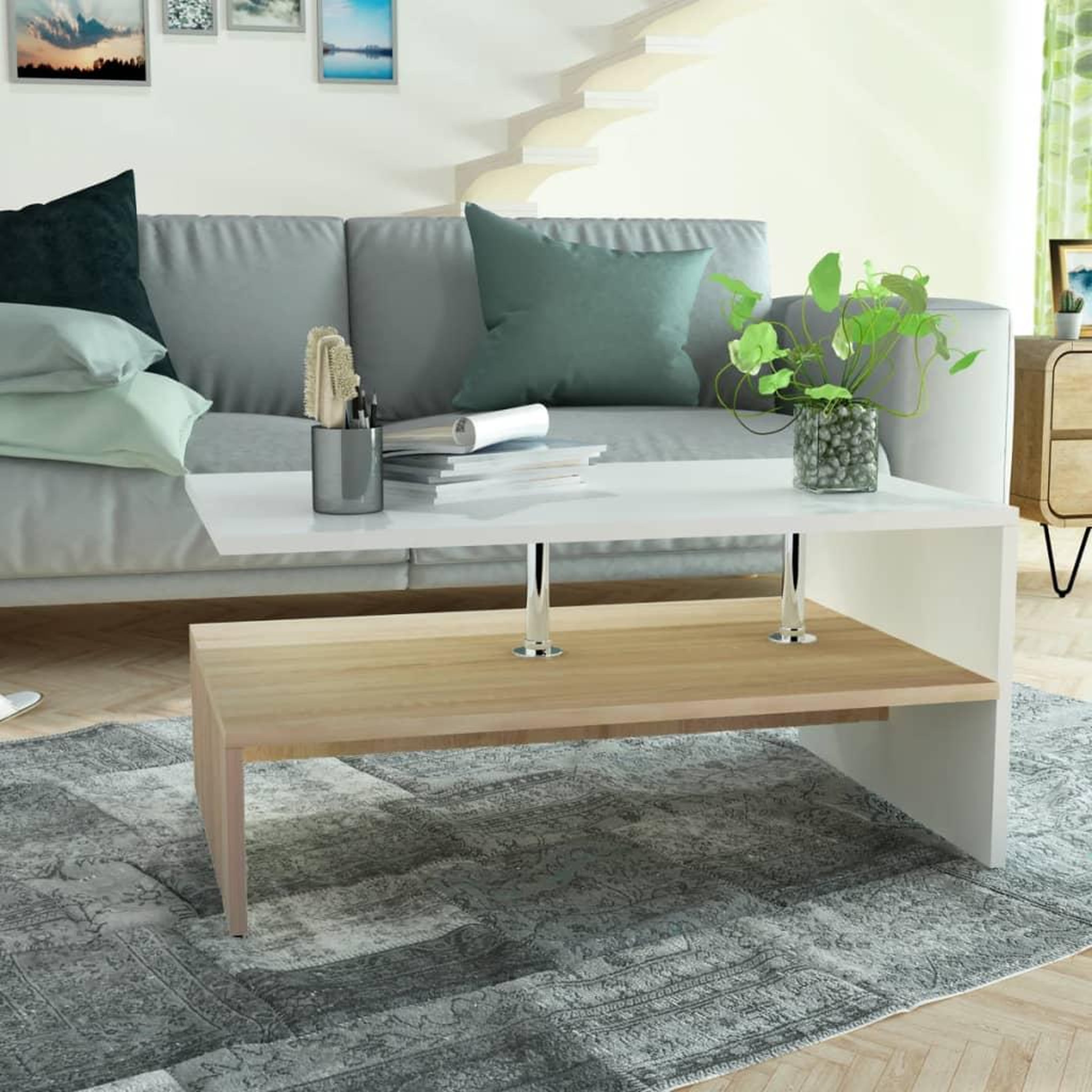Voir la diapositive 1 : VIDAXL Table basse Bois d'ingenierie 90x59x42 cm Chene et blanc