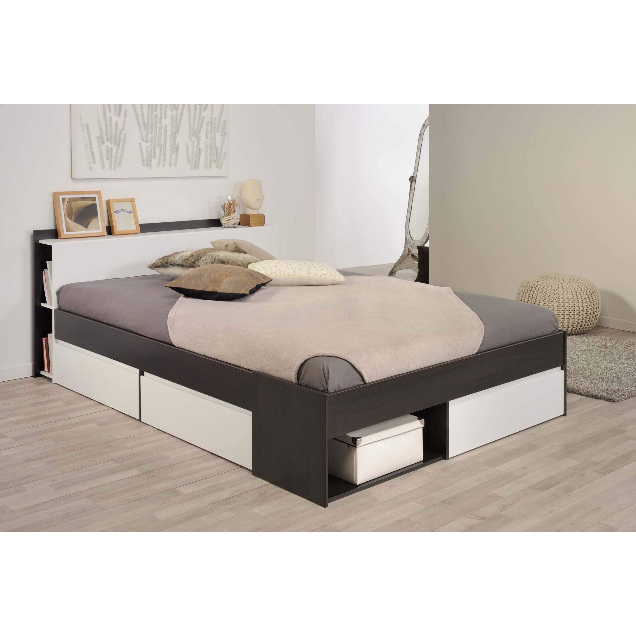 Lit double adulte 160x200 cm avec rangements BOOST