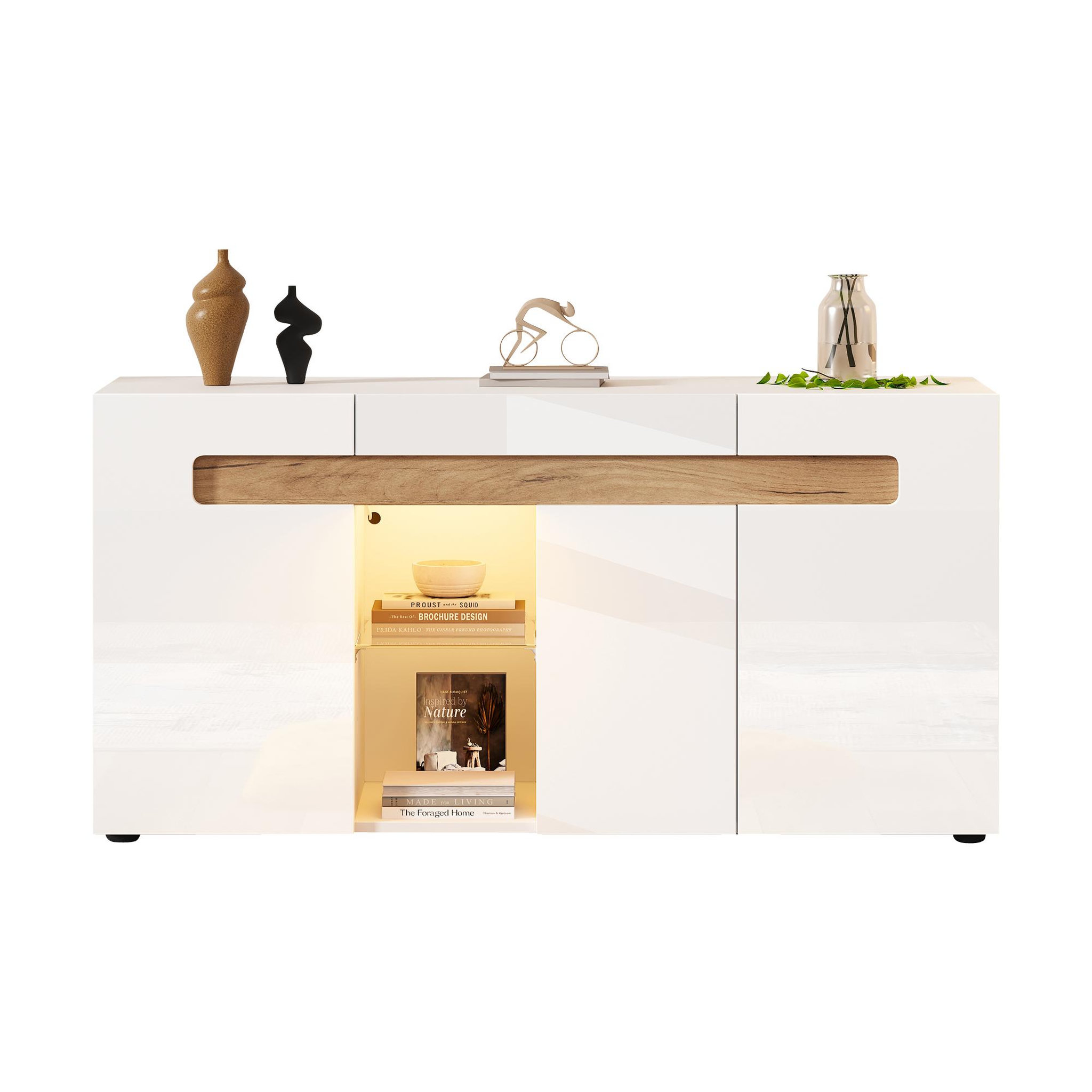 MERAX Buffet 3 porte(s) 0 tiroir(s) - 140 cm blanc+naturel led panneau de particules