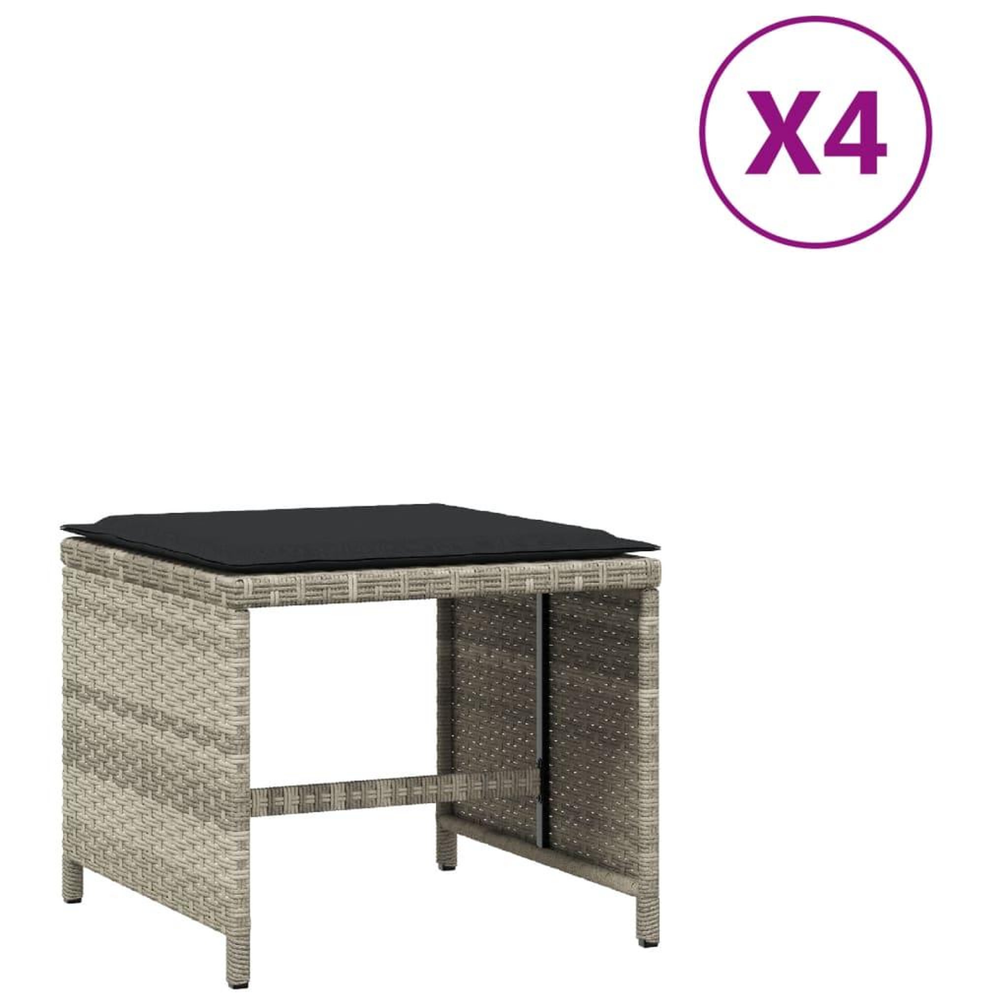 Voir la diapositive 2 : VIDAXL Tabourets de jardin coussins lot de 4 gris clair resine tressee