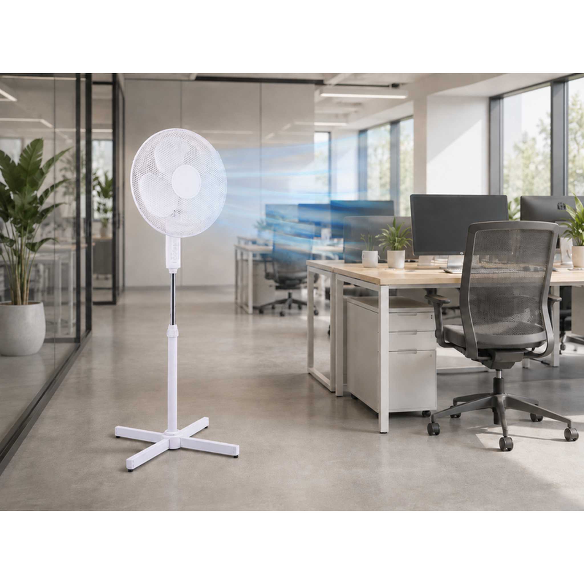 Voir la diapositive 3 : Ventilateur sur pied silencieux 40 cm – blanc 40w