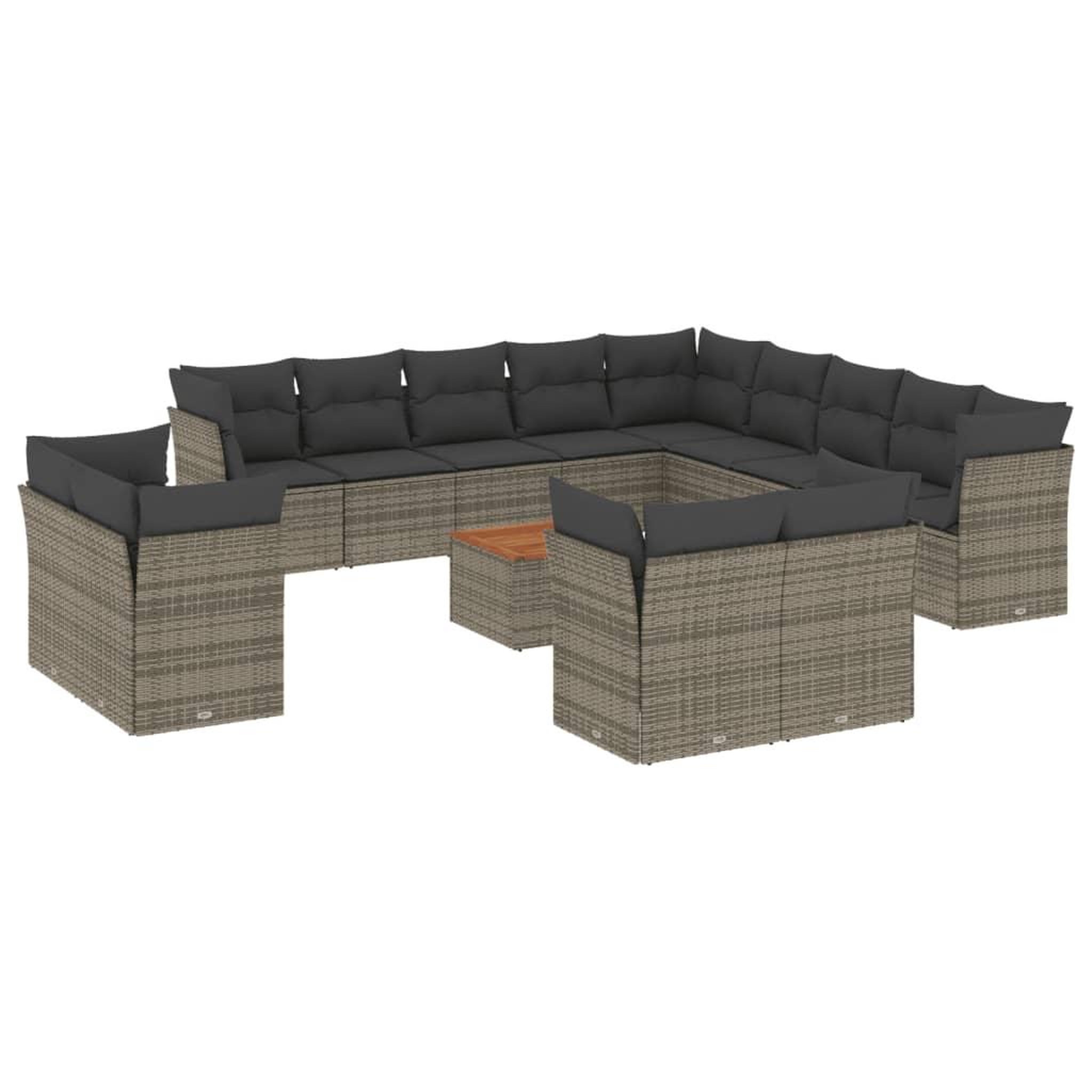 Voir la diapositive 2 : VIDAXL Salon de jardin avec coussins 14 pcs gris resine tressee