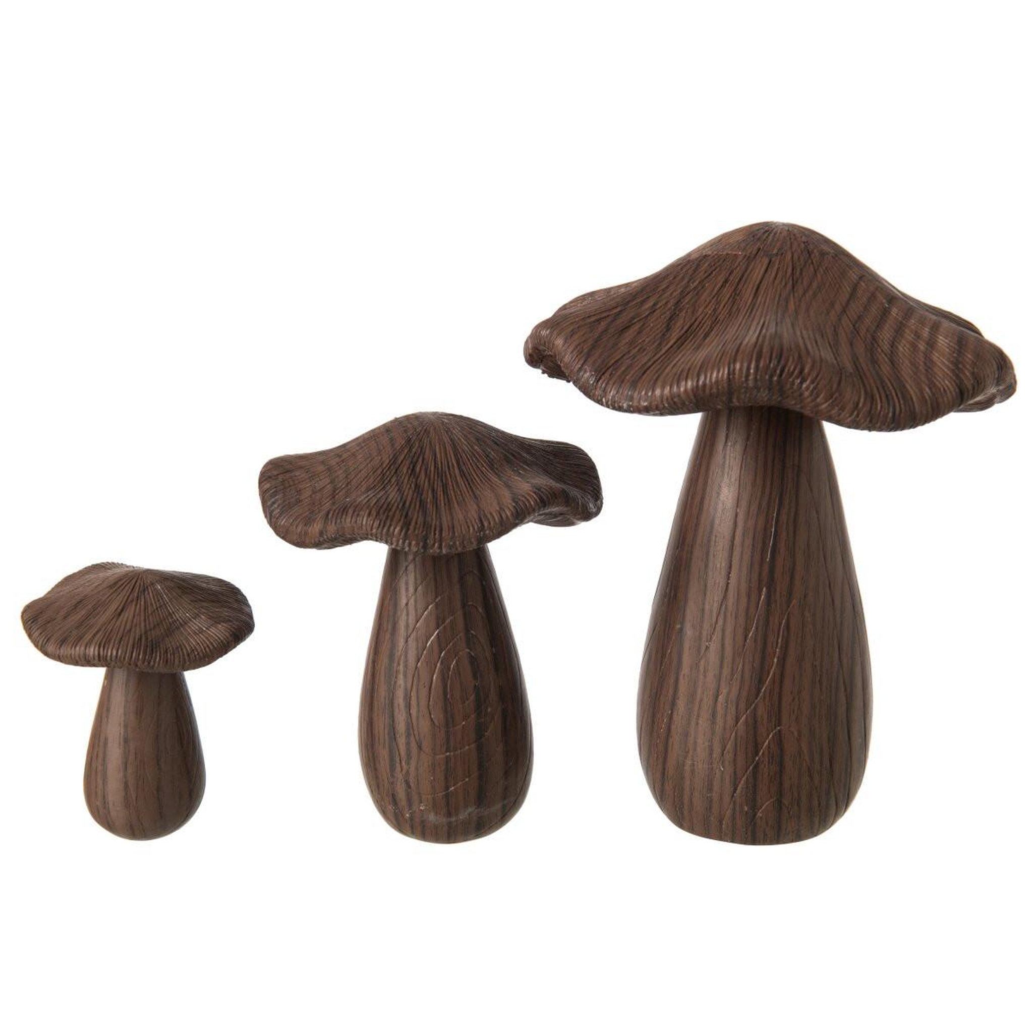 J-LINE Lot de 3 champignons déco  zélie  20cm marron