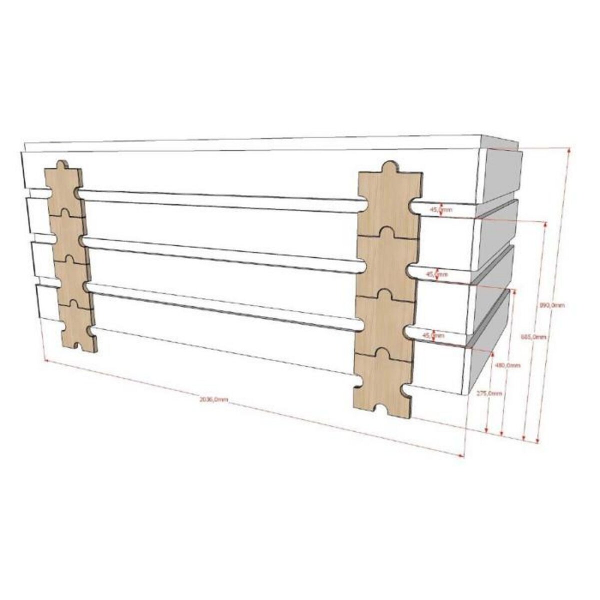 Paris Prix Lit Enfant en Bois  Modulo Puzzle  90x200cm Blanc