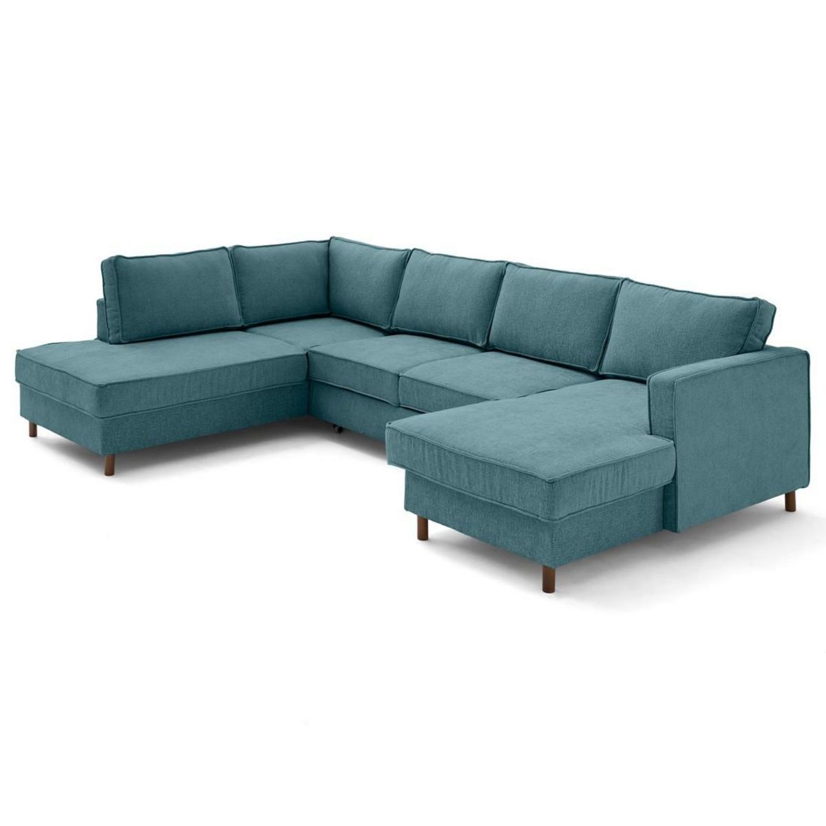 LISA DESIGN Jake - canapé panoramique d'angle gauche 7 places convertible avec coffre en tissu velours relief