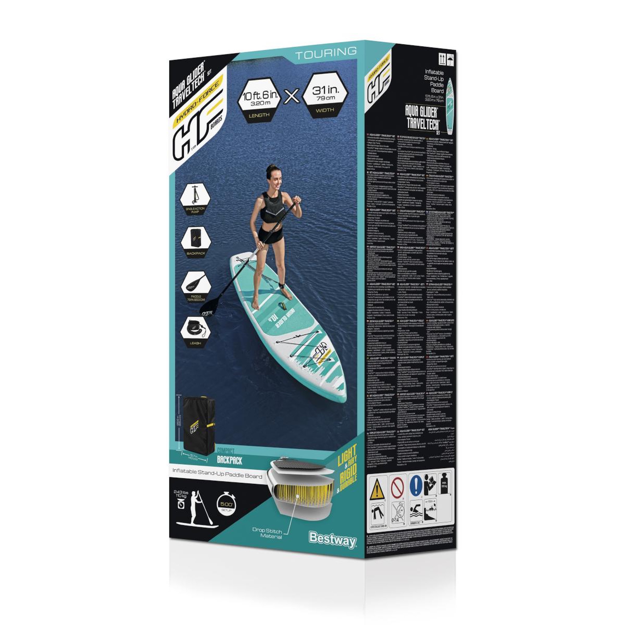 Voir la diapositive 6 : BESTWAY Kit paddle sup gonflable  aqua glider avec traveltech 3,20 m - 65347