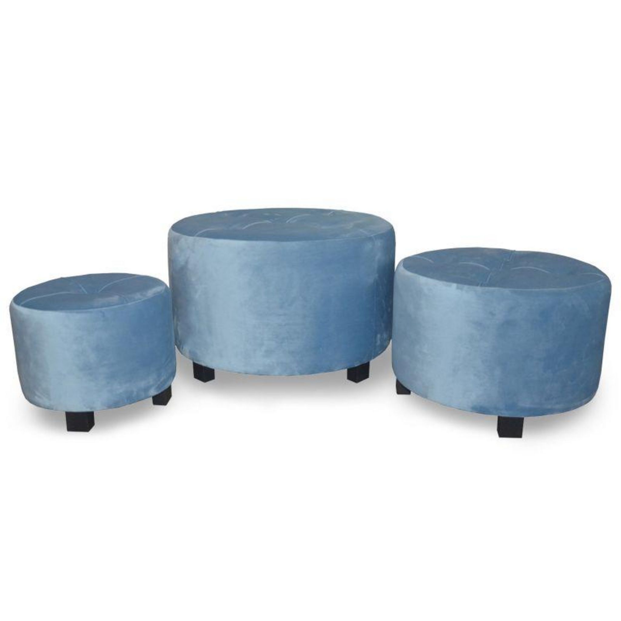 Paris Prix Lot de 3 Poufs en Velours  Canaille  60cm Bleu