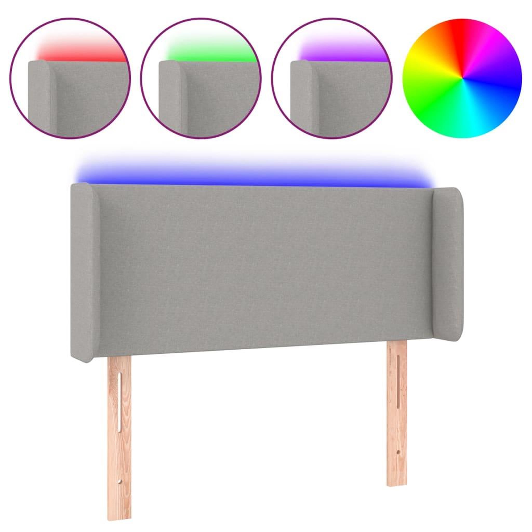 Voir la diapositive 2 : VIDAXL Tete de lit a LED Gris clair 83x16x78/88 cm Tissu