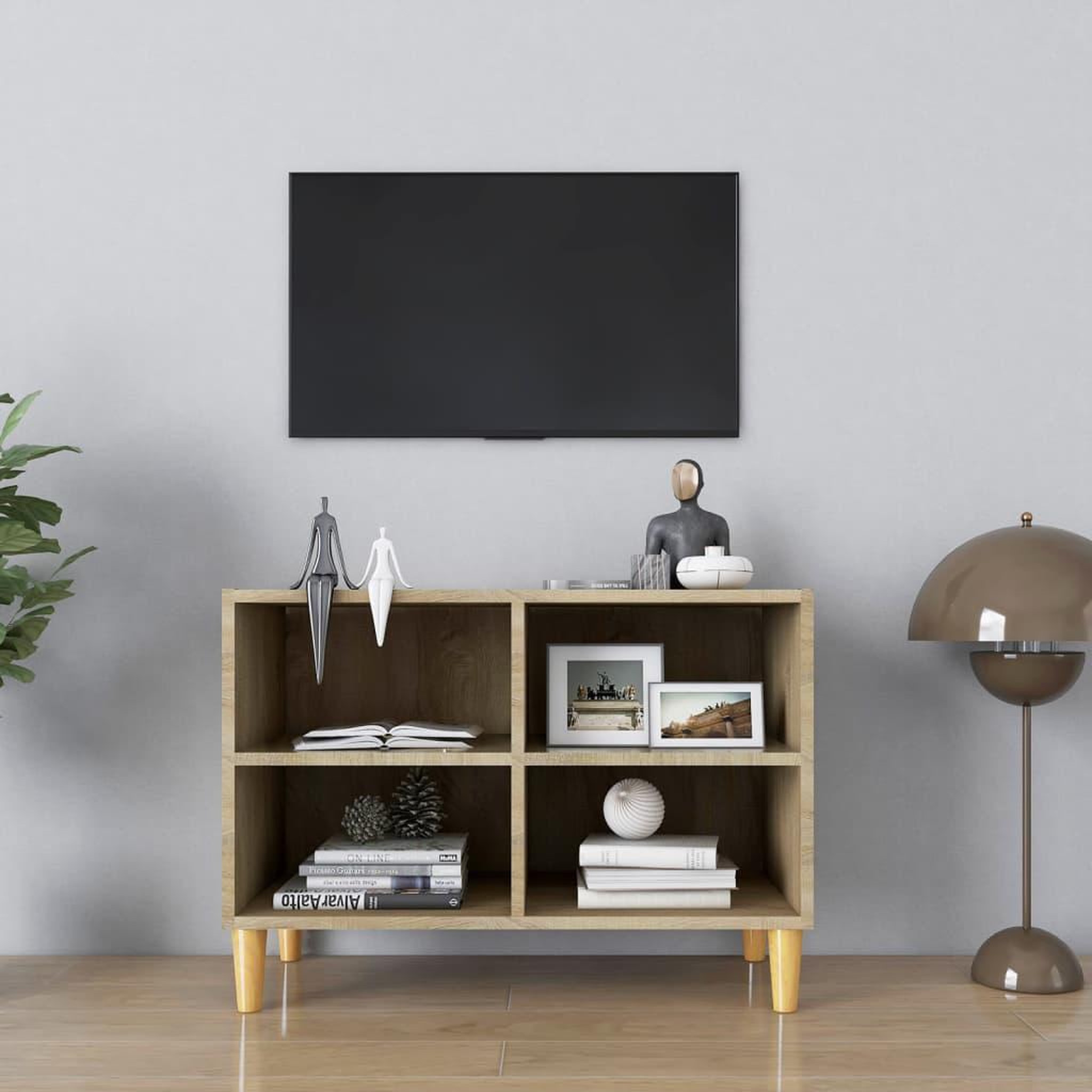 VIDAXL Meuble TV avec pieds en bois massif Chene sonoma 69,5x30x50 cm