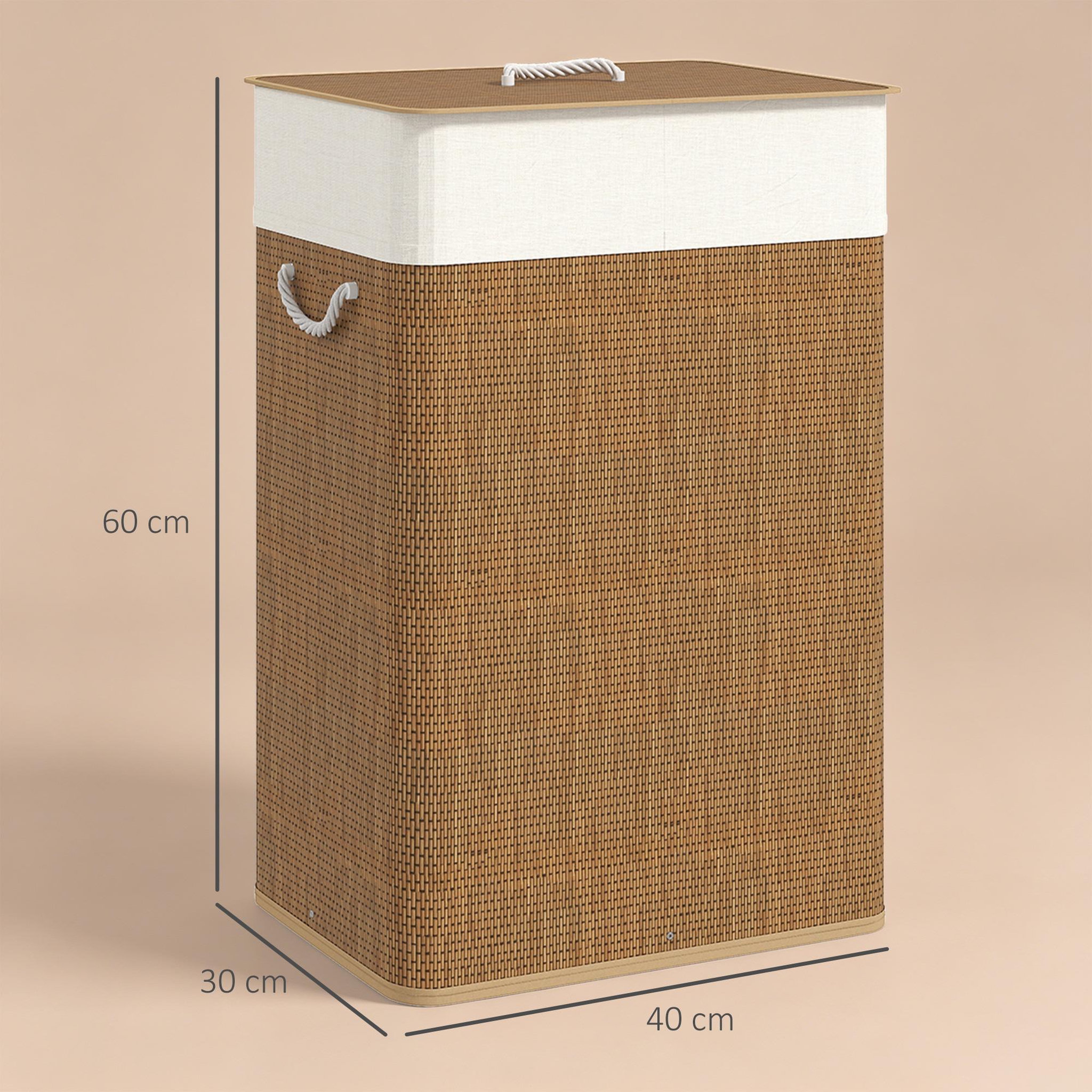 Voir la diapositive 3 : HOMCOM Panier à linge rectangulaire bambou 72l déhoussable lavable marron