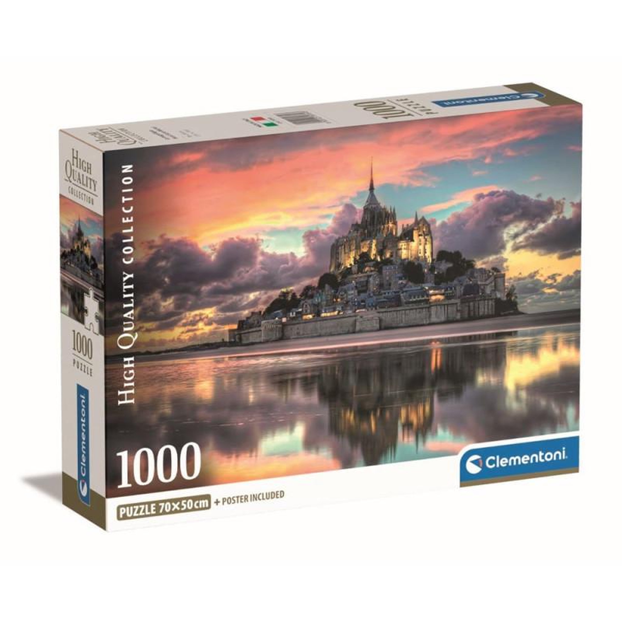 CLEMENTONI Puzzle 1000 pièces – Mont Saint-Michel paysage magnifique – Puzzle Compact – Clementoni