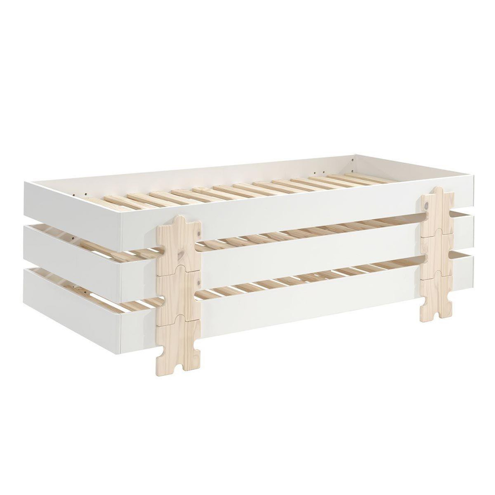 Voir la diapositive 1 : Paris Prix Lit Enfant en Bois  Modulo Puzzle III  90x200cm Blanc
