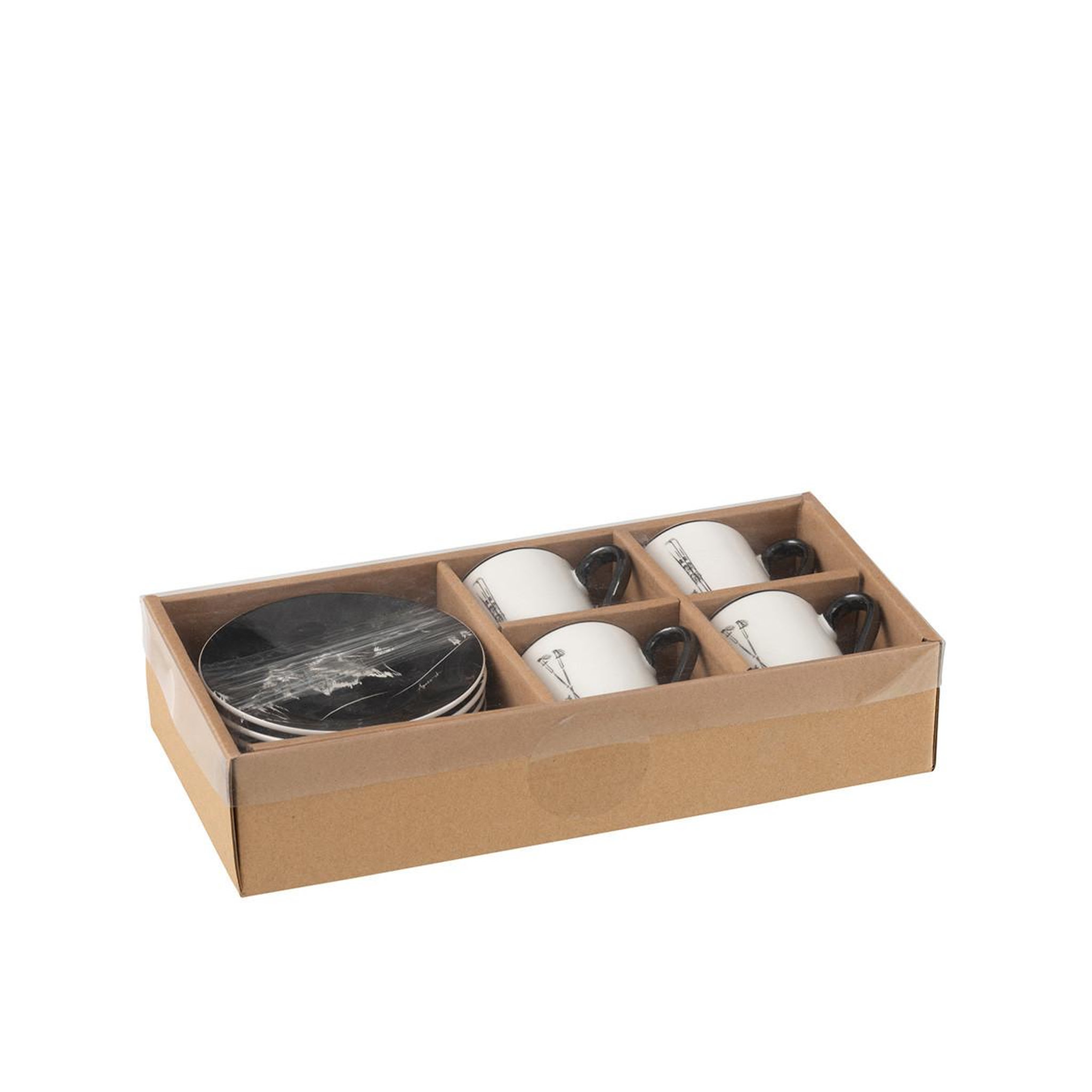 Voir la diapositive 3 : J-LINE Lot de 4 tasses à café & sous-tasses  après-ski  8cl blanc