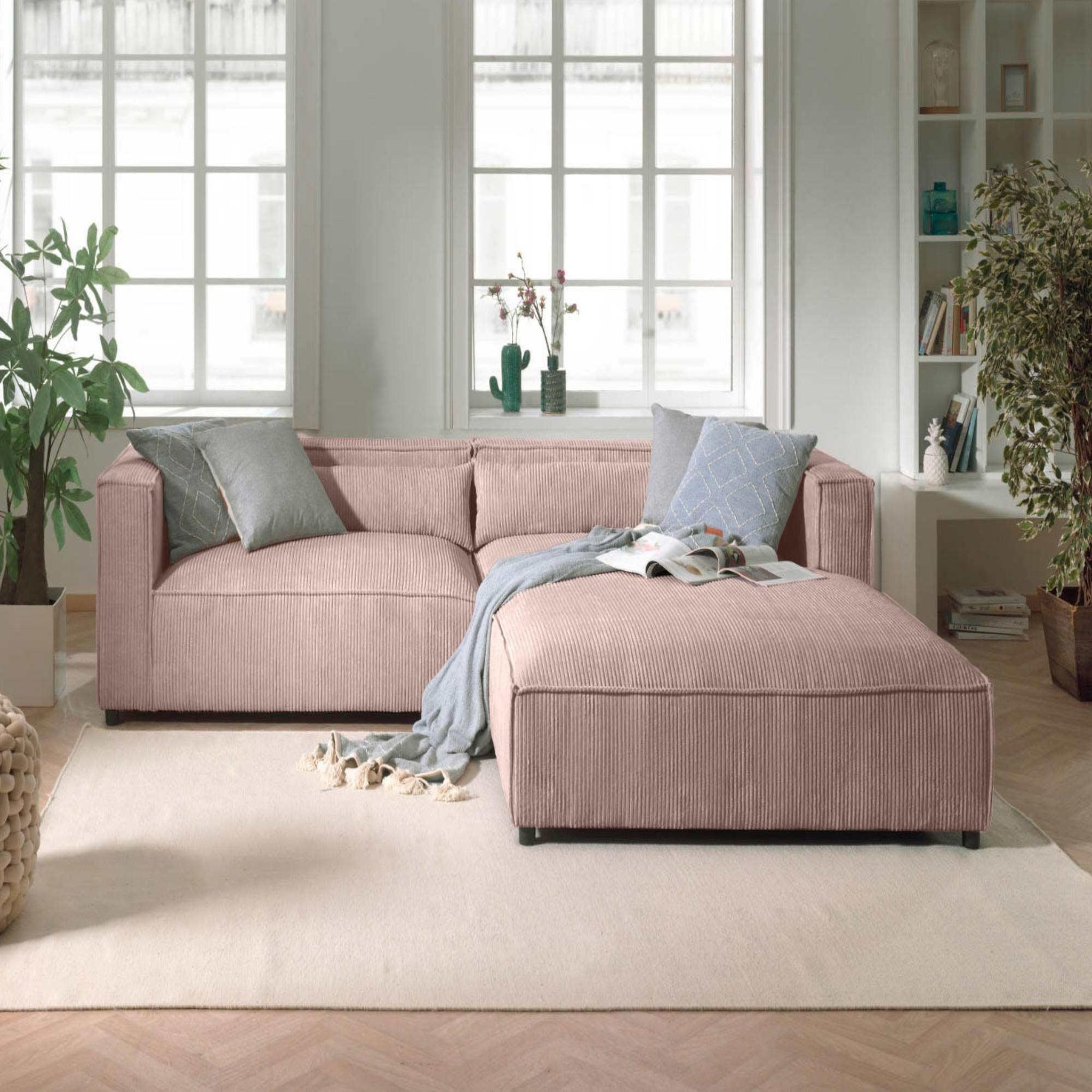 Voir la diapositive 2 : BEST MOBILIER Ela - canapé d'angle droit 4 places - en velours côtelé - style contemporain