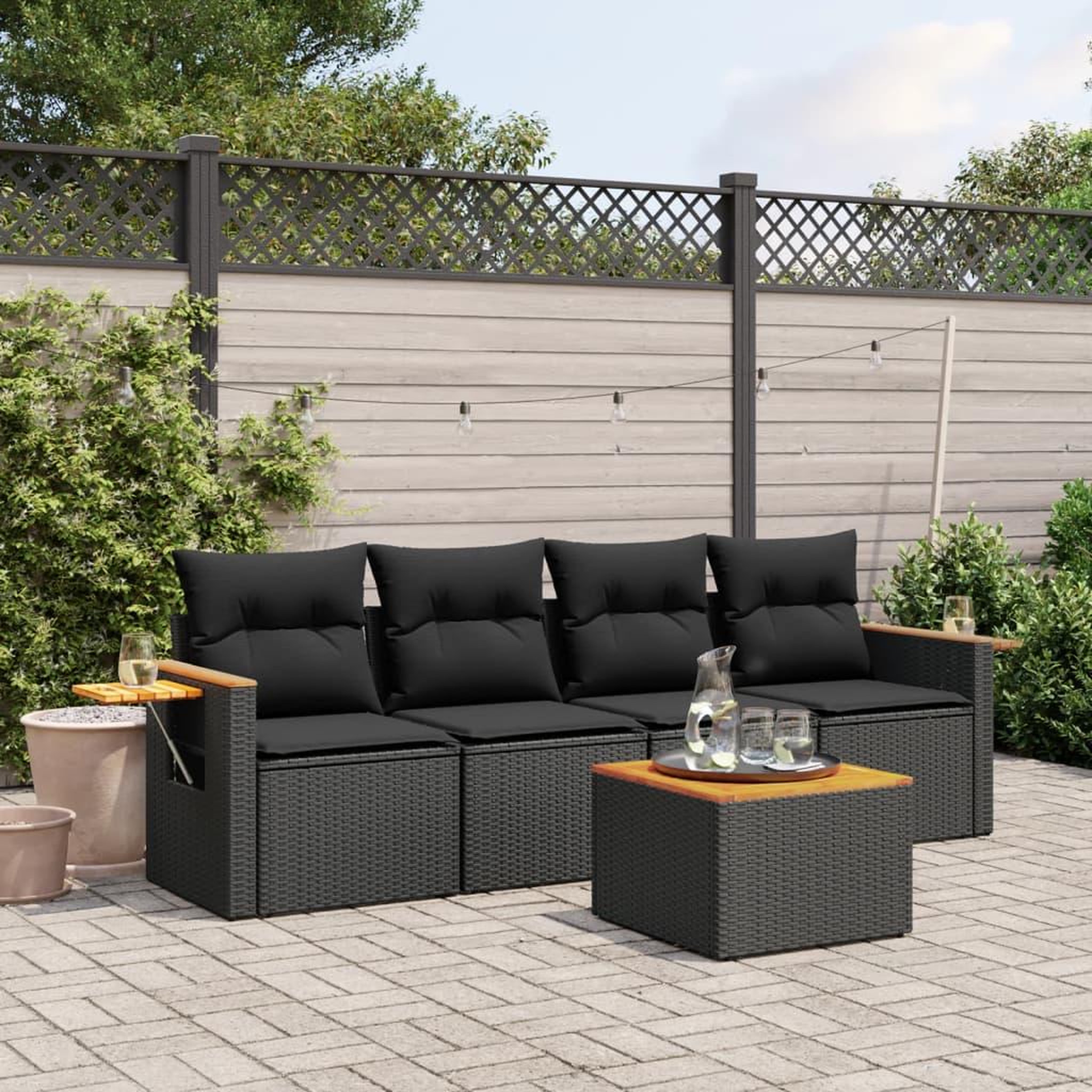 VIDAXL Salon de jardin 5 pcs avec coussins noir resine tressee