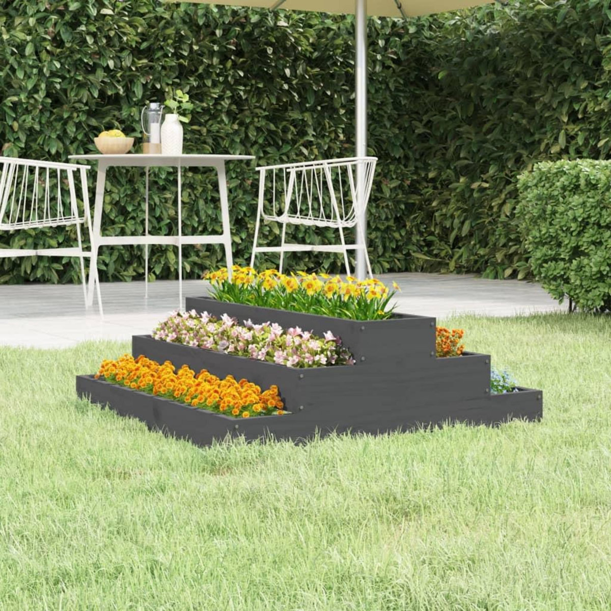 VIDAXL Jardiniere Gris 80x80x27 cm Bois massif de pin