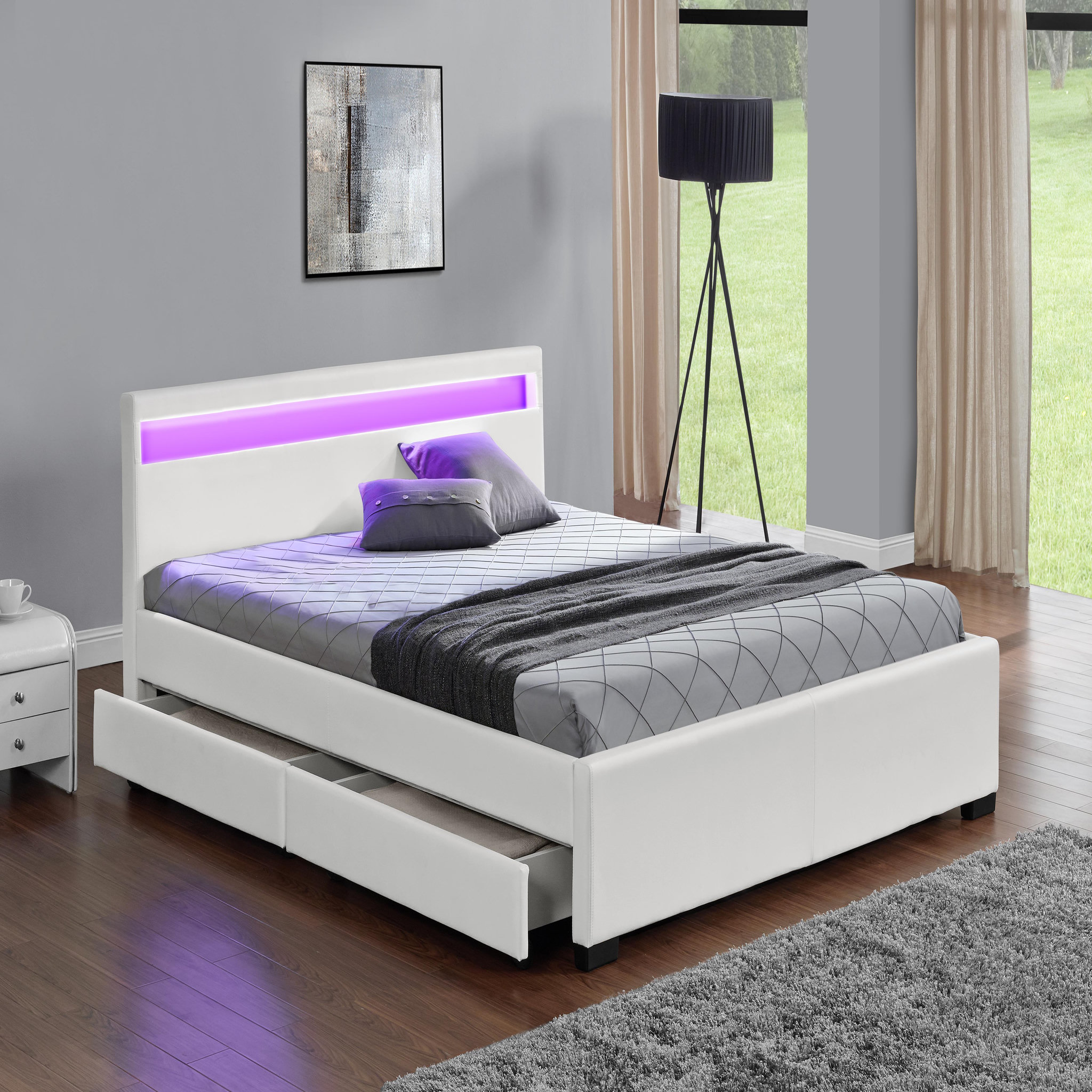Voir la diapositive 2 : CONCEPT USINE Lit coffre avec led 160 x 200 cm blanc enfield