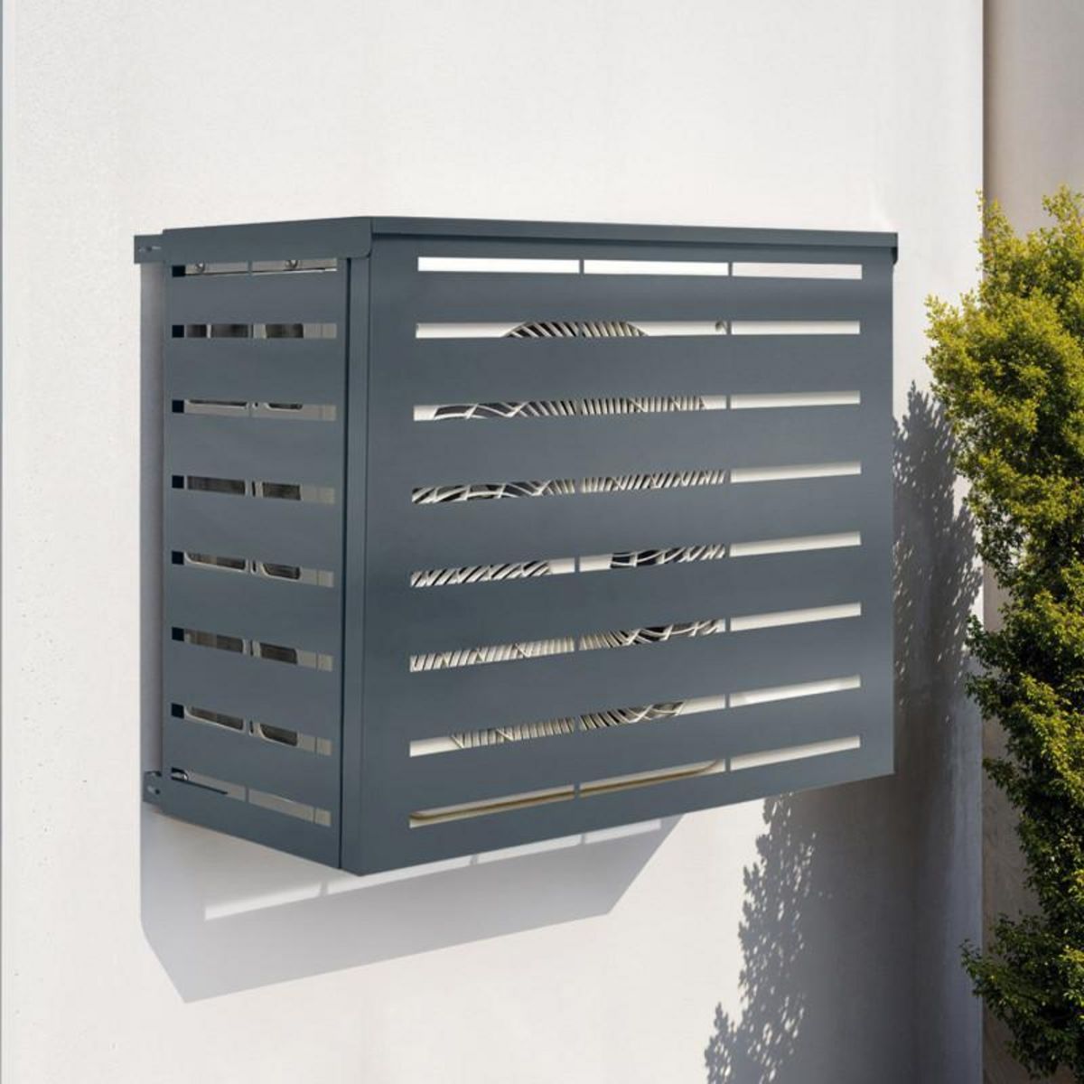 ID MARKET Cache climatiseur en métal gris anthracite protection unité extérieur 95 x 50 x 80 CM