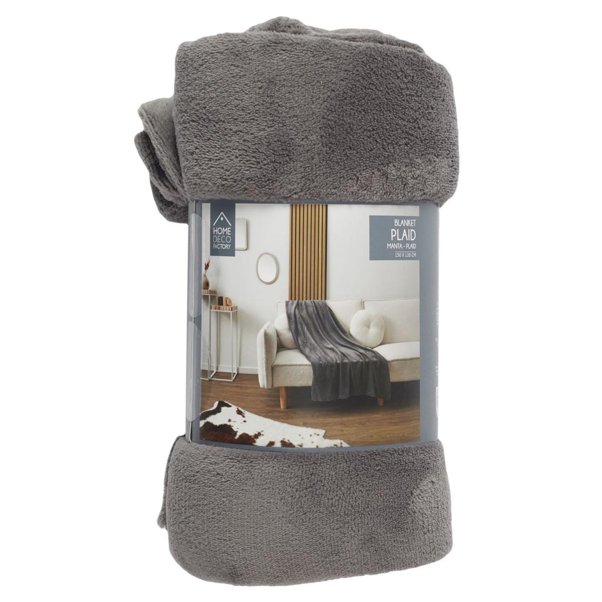 Voir la diapositive 3 : The Home Deco Factory Plaid microfibre  roméo  120x150cm gris foncé