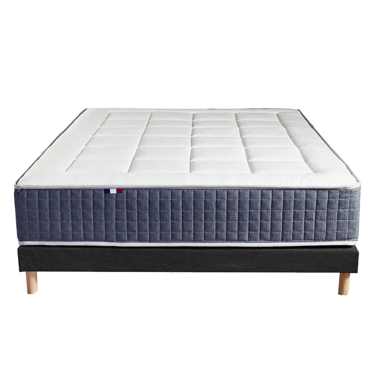 IDLITERIE Ensemble Matelas Ressort 7 zones + Mémoire de forme + Sommier KING STYLE Fabriqué en France