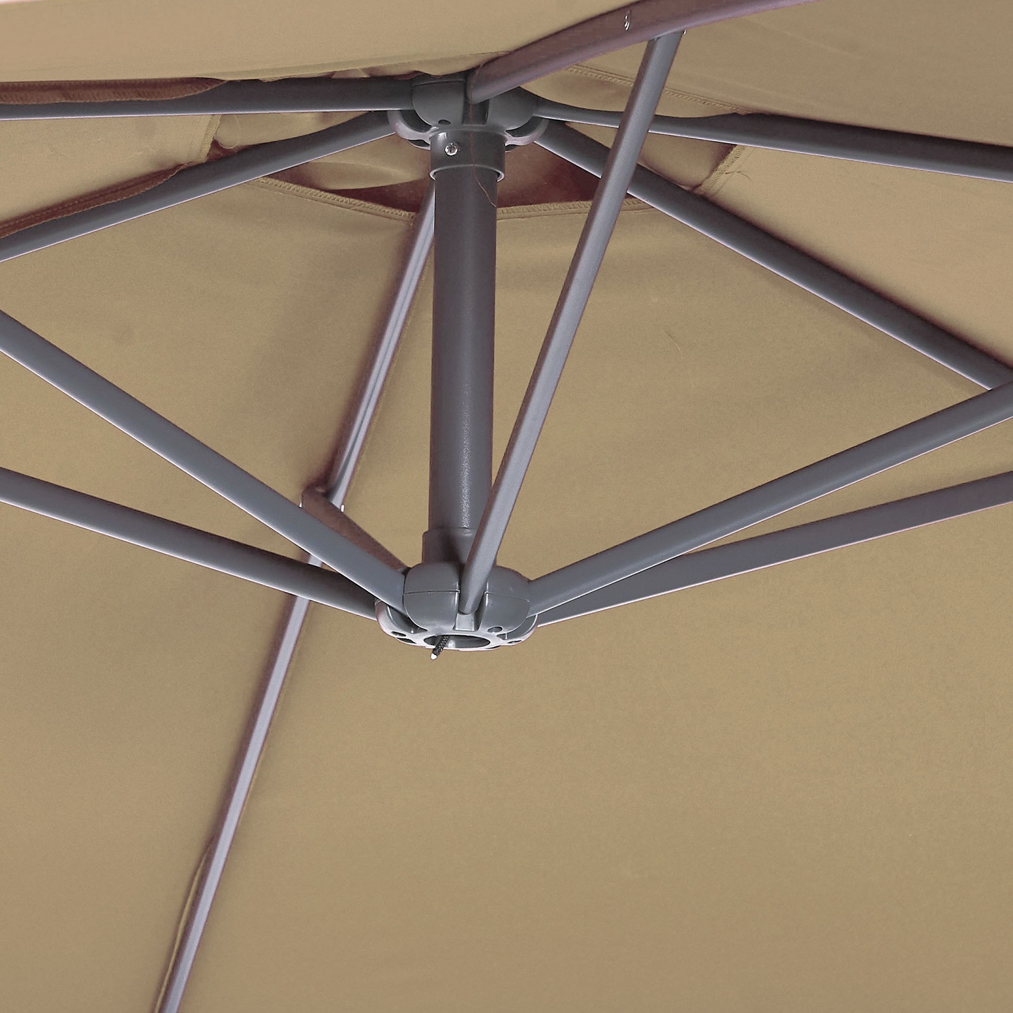 Voir la diapositive 4 : GARDENSTAR Parasol déporté rond D3xH2.45 m noisette (beige foncé) LEA
