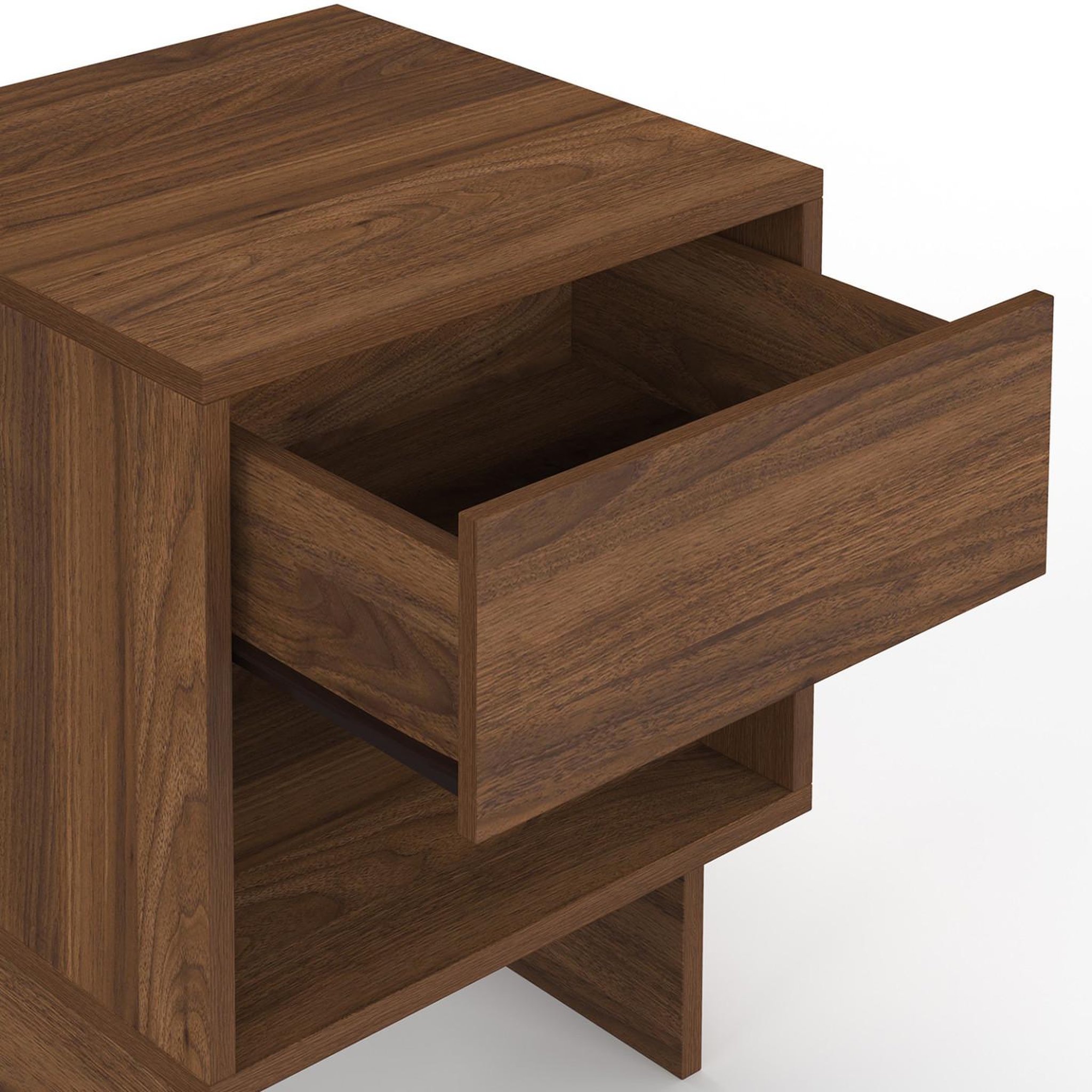 Voir la diapositive 6 : ID MARKET Lot de 2 tables de chevet yuri 1 tiroir avec niche effet noyer