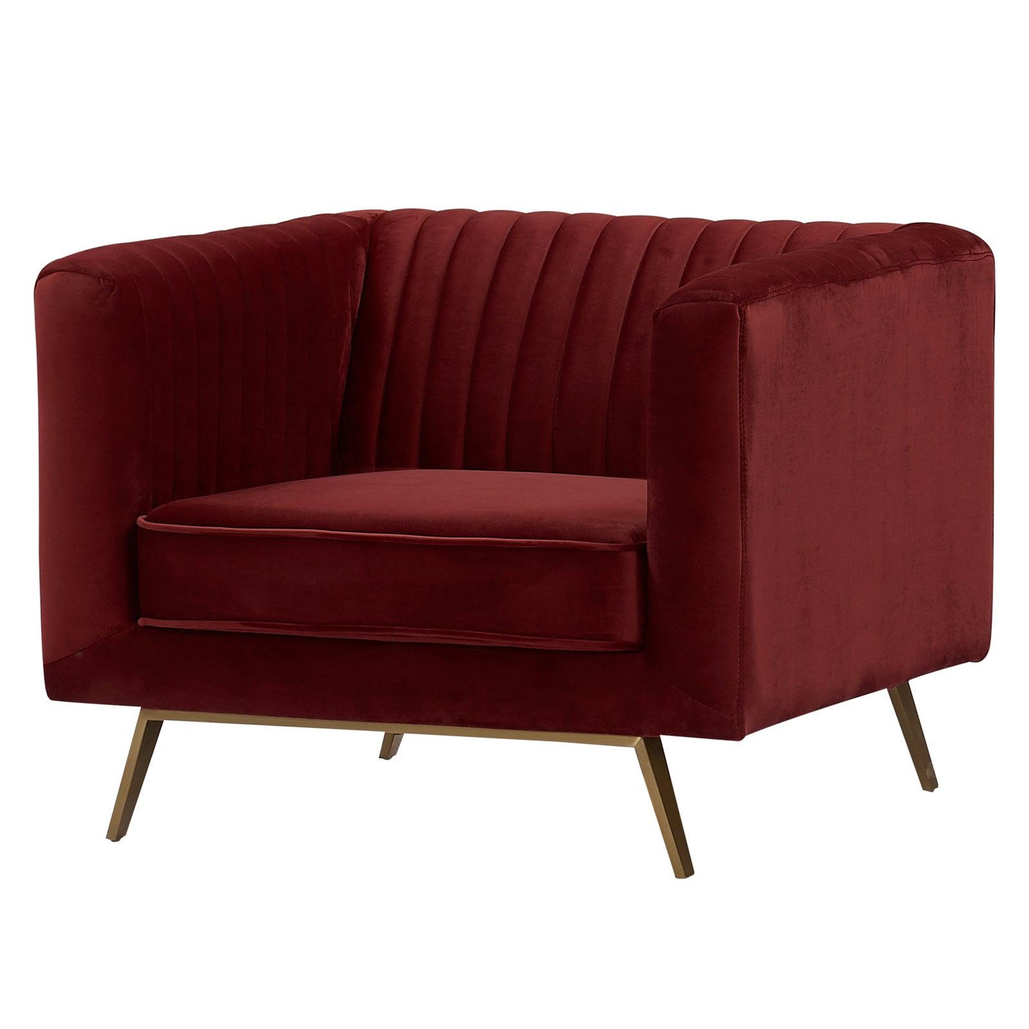 Voir la diapositive 6 : MAISON PAVANE Fauteuil en velours bordeaux et pieds en métal doré-gatsby