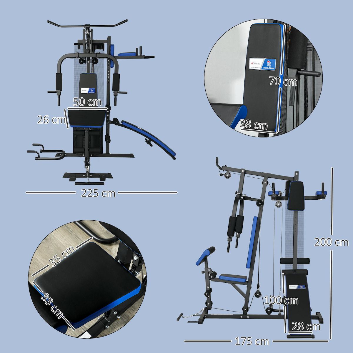 HOMCOM Station de musculation multi-équipement - collaboration Aosom.fr x FFHandball - 10 contrepoids - acier noir rouge