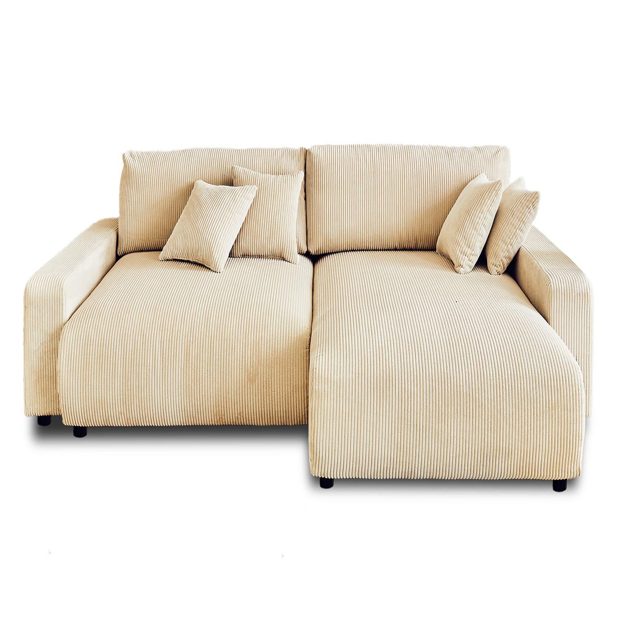 BEST MOBILIER Pivoine - canapé d'angle réversible - 4 places - convertible avec coffre - en velours côtelé. Coloris disponibles : Bleu, Beige, Gris, Orange