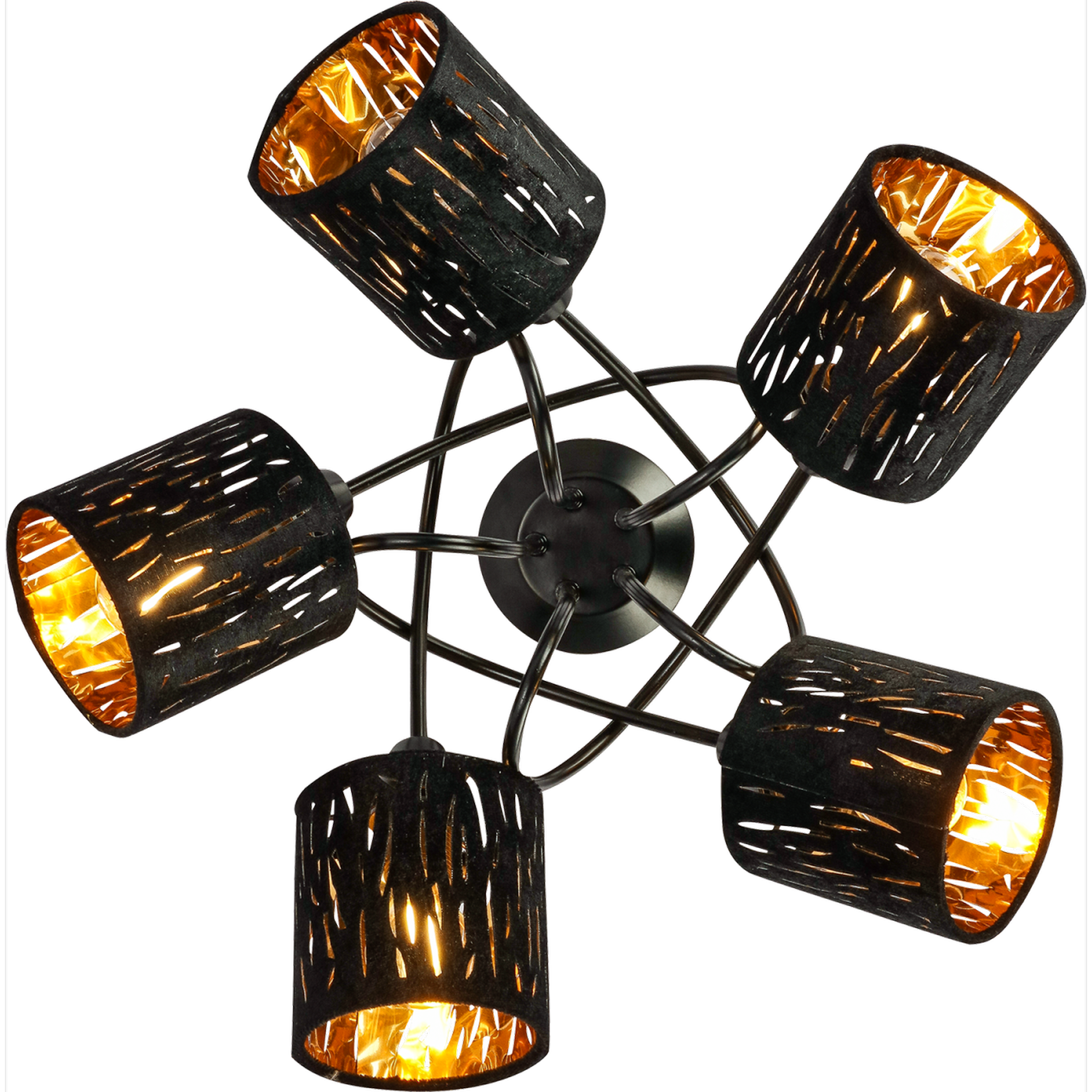 Voir la diapositive 2 : GLOBO Plafonnier rond design velours tuxon - diam. 46 x h. 27 cm - noir