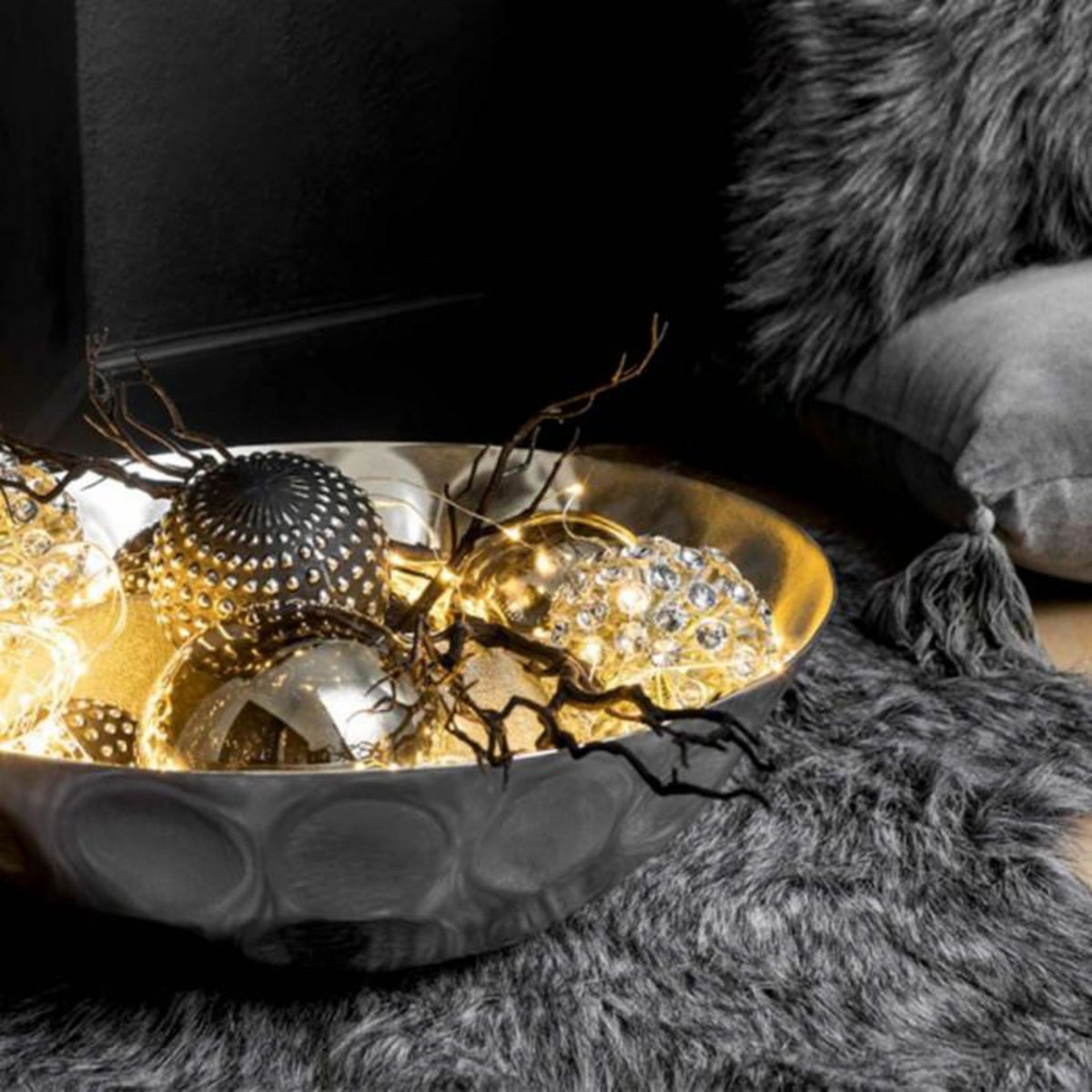 Paris Prix Lot de 4 Boules de Noël Design  Lisse  28cm Gris