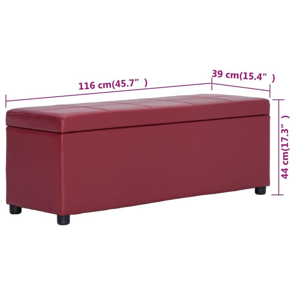 VIDAXL Banc avec compartiment de rangement 116 cm Bordeaux Similicuir
