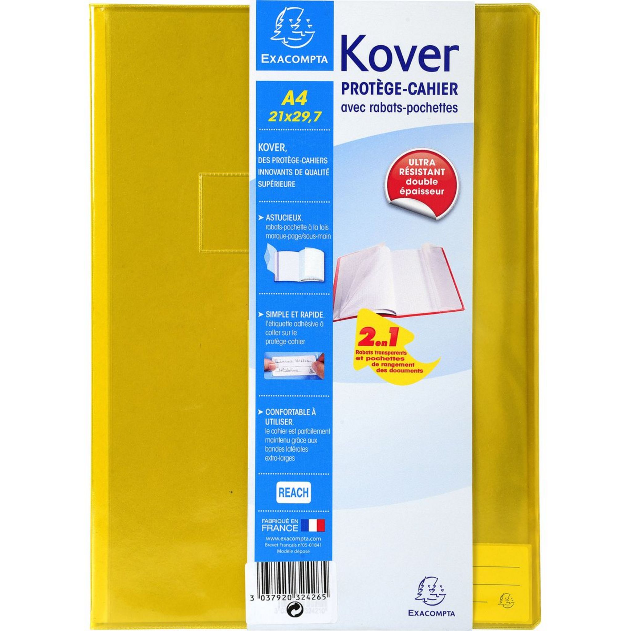 Protège-Cahier Exacompta KOVER - Format 17x22 Cm - PVC Translucide, Étiquettes Adhésives - Made In France