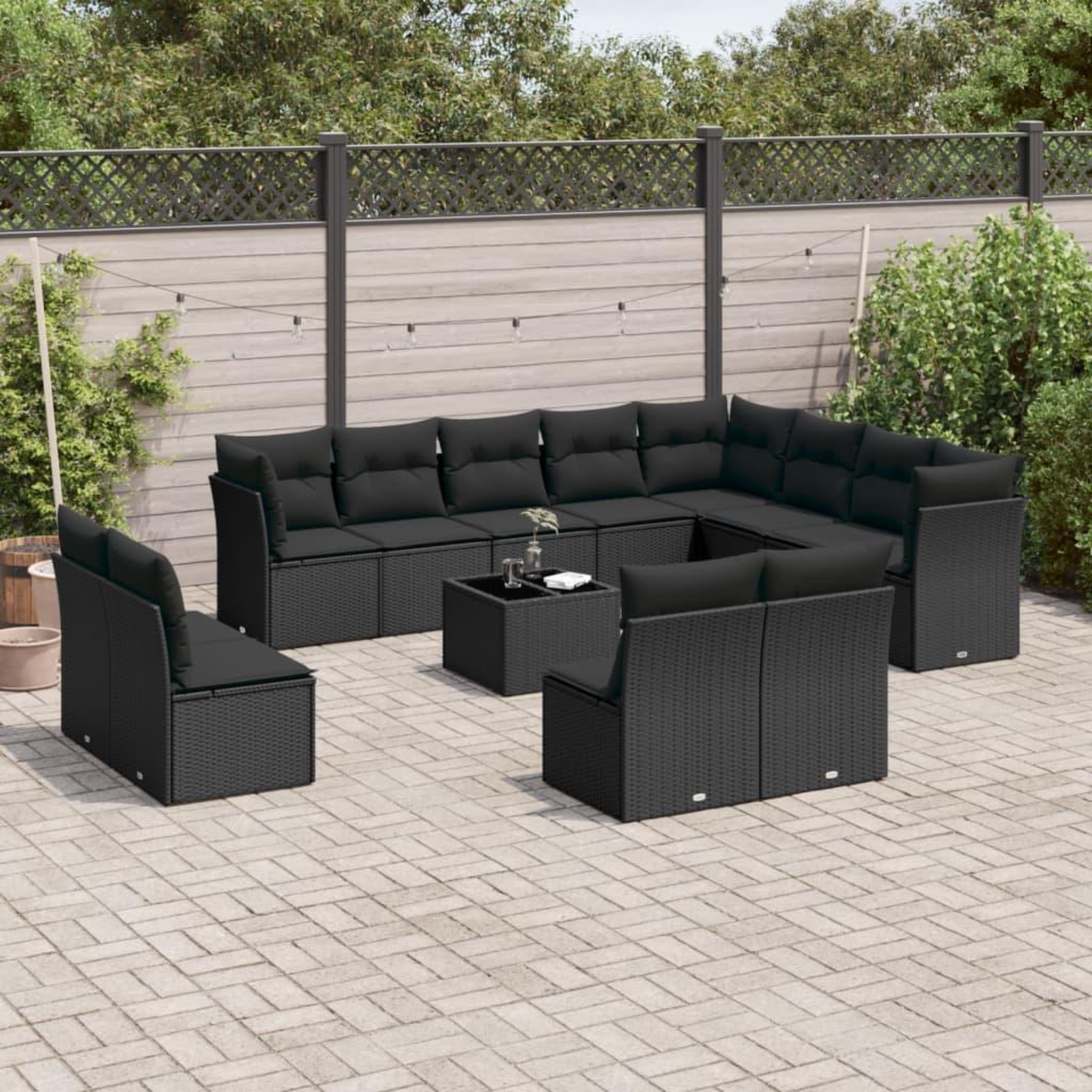VIDAXL Salon de jardin avec coussins 13 pcs noir resine tressee