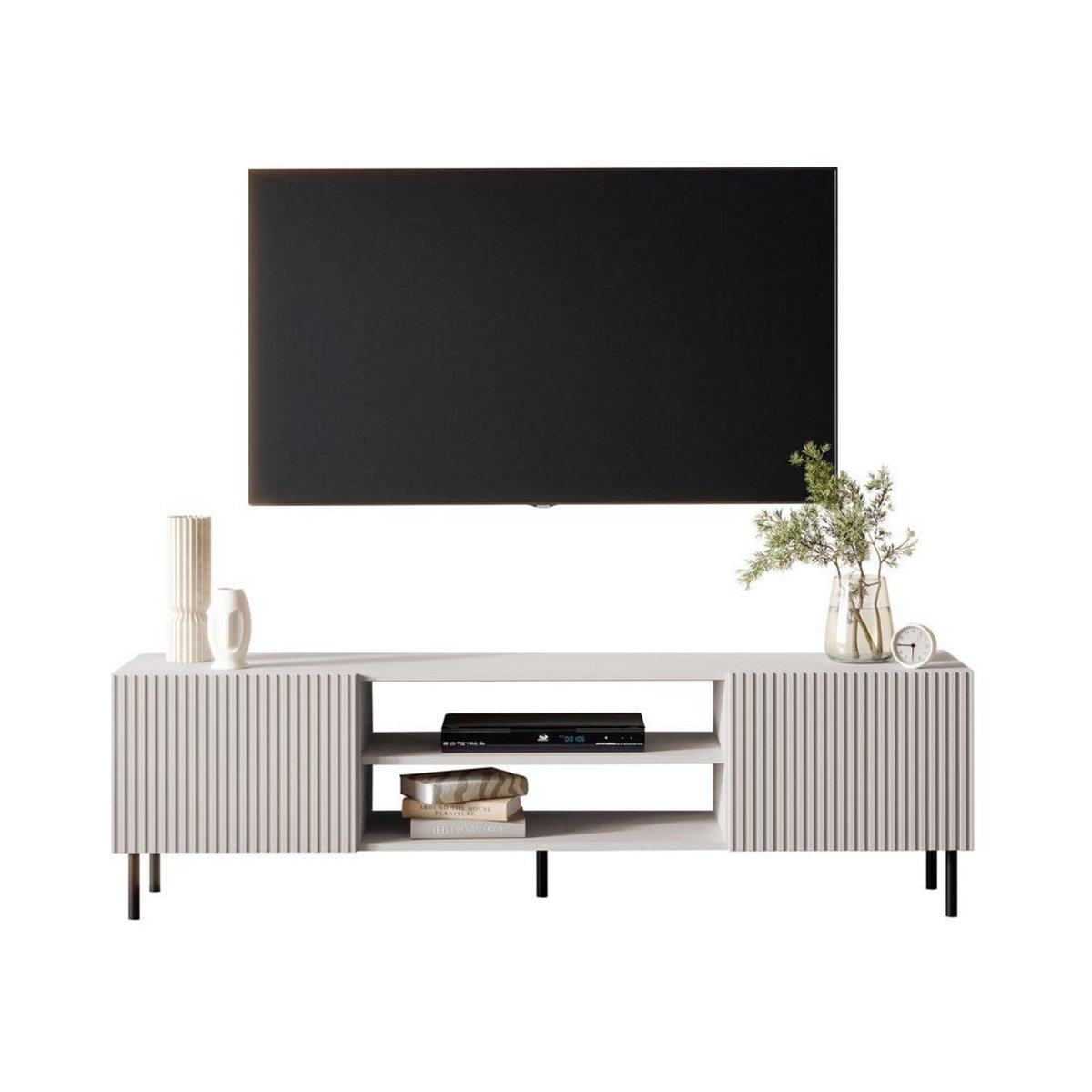 BEST MOBILIER Timote - meuble tv 2 portes et 2 niches - écru - 181 cm