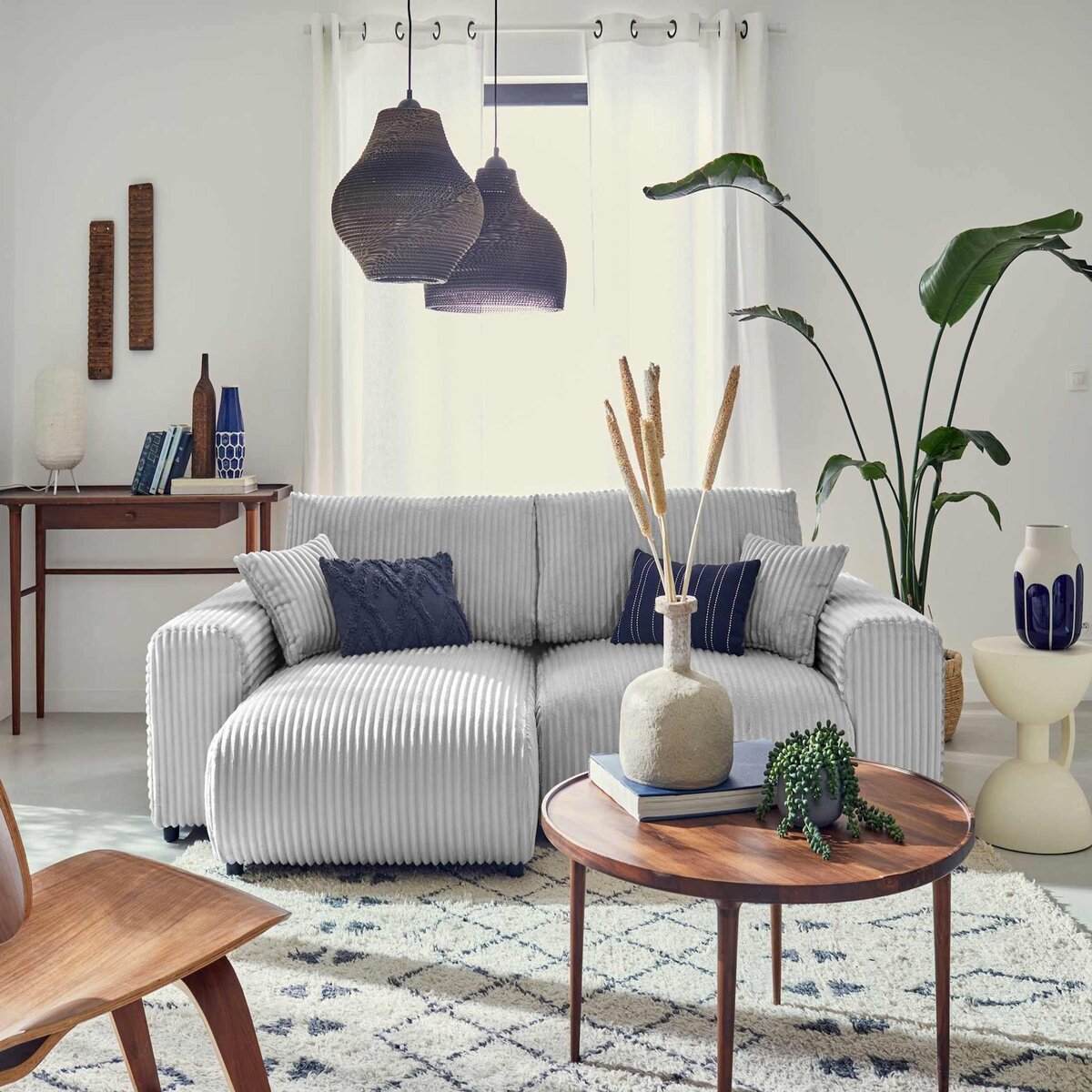 LISA DESIGN Garance - canapé d'angle réversible - 4 places - en velours côtelé grosses côtes