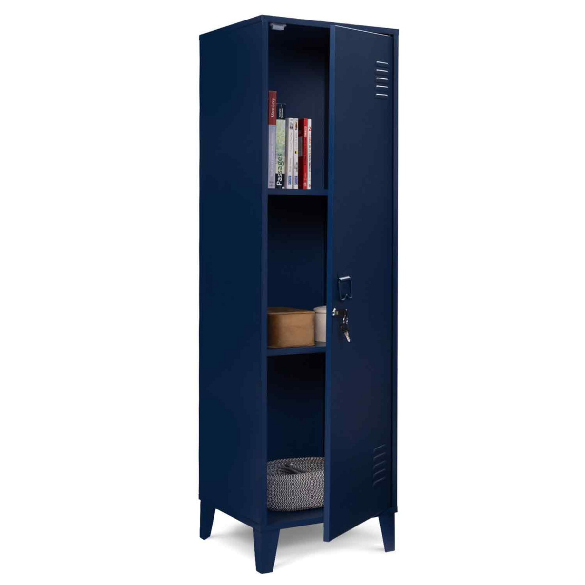 ID MARKET Armoire vestiaire ESTER porte métal bleu foncé design industriel