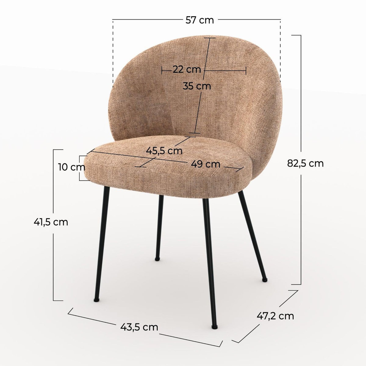 Rendez vous déco Chaise en velours chenillé marron glacé et métal noir-Bloomy