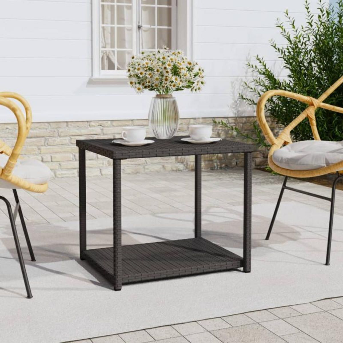 VIDAXL Table d appoint noir 55x45x49 cm résine tressée
