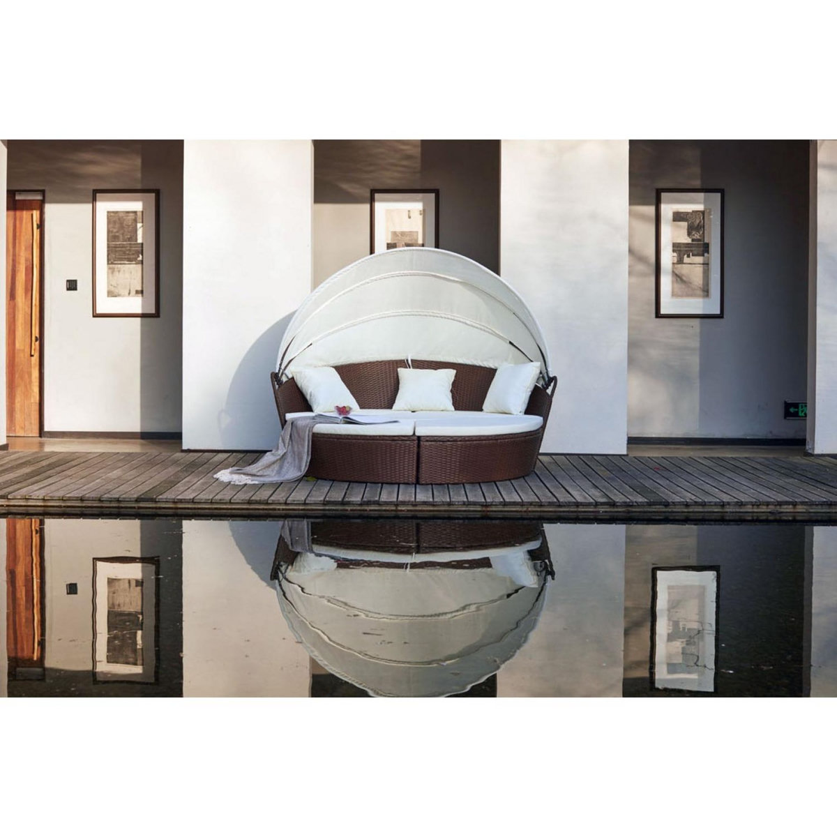 CONCEPT USINE Salon de jardin modulable 4-6 pers en résine tressée poly rotin marron CIRCO