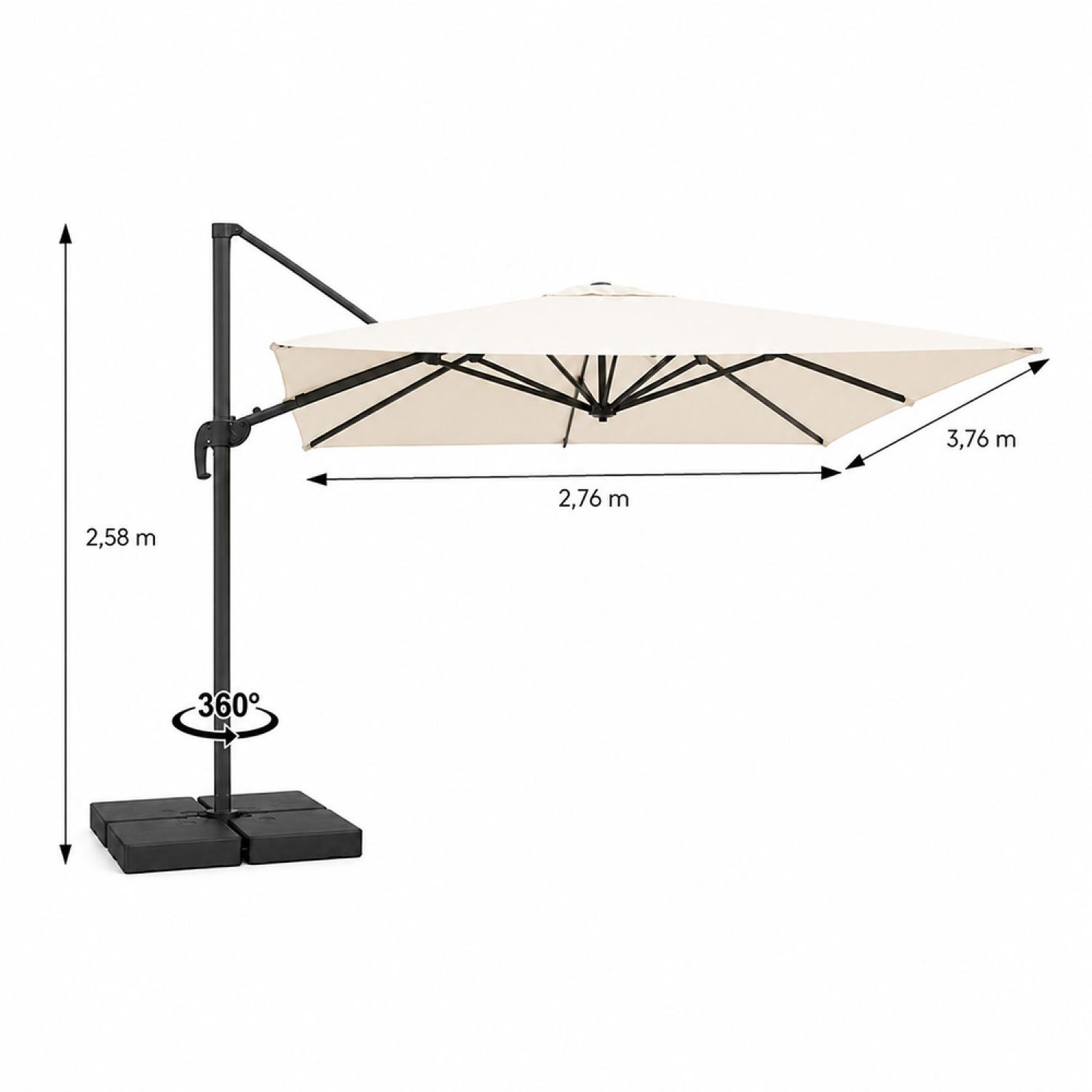 Voir la diapositive 3 : CONCEPT USINE Parasol rectangulaire 4x3m déporté rotatif écru en aluminium cezir