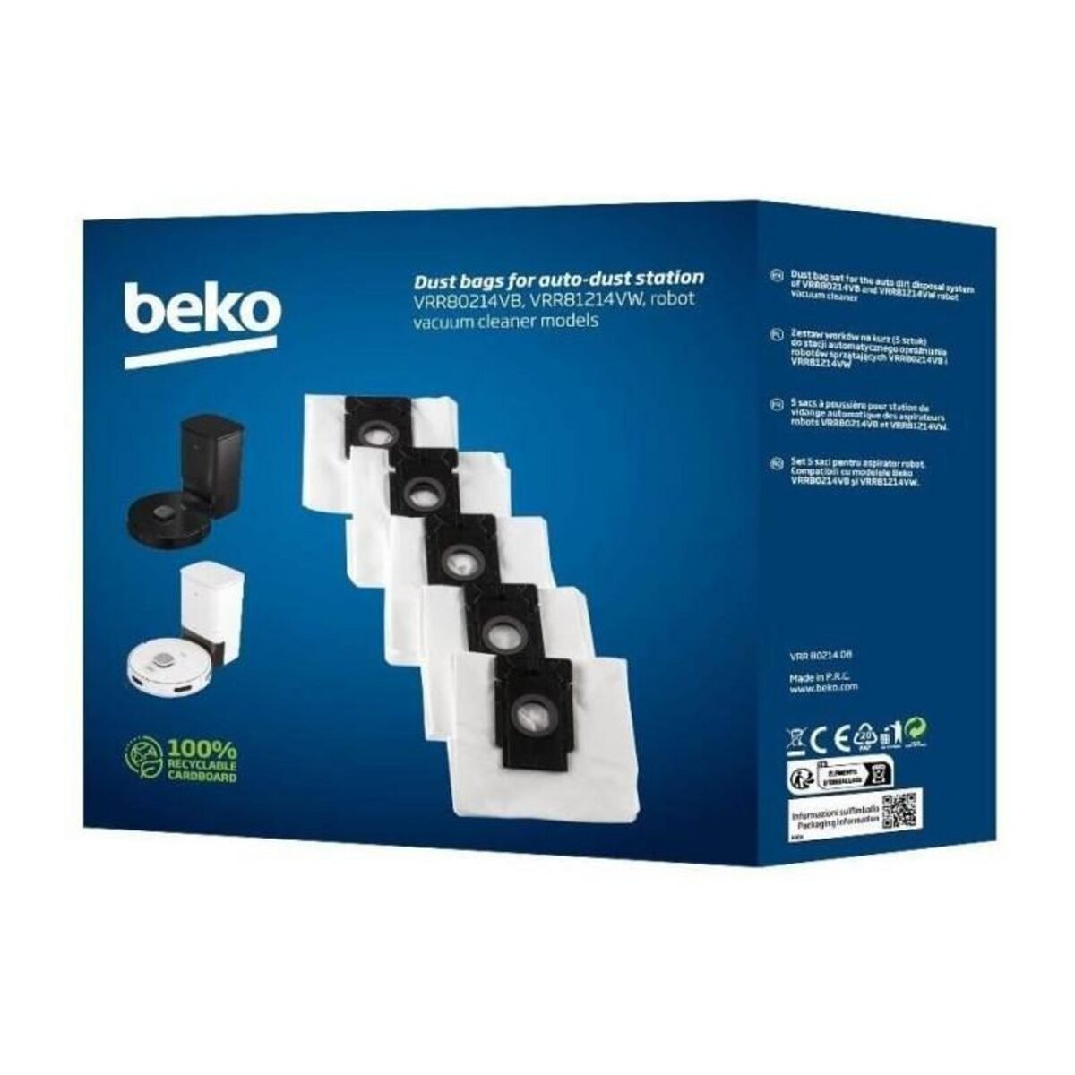 Beko Lot de 5 sacs de rechange pour aspirateur robot - BEKO - VRR80214DB Robosmart - 4 L