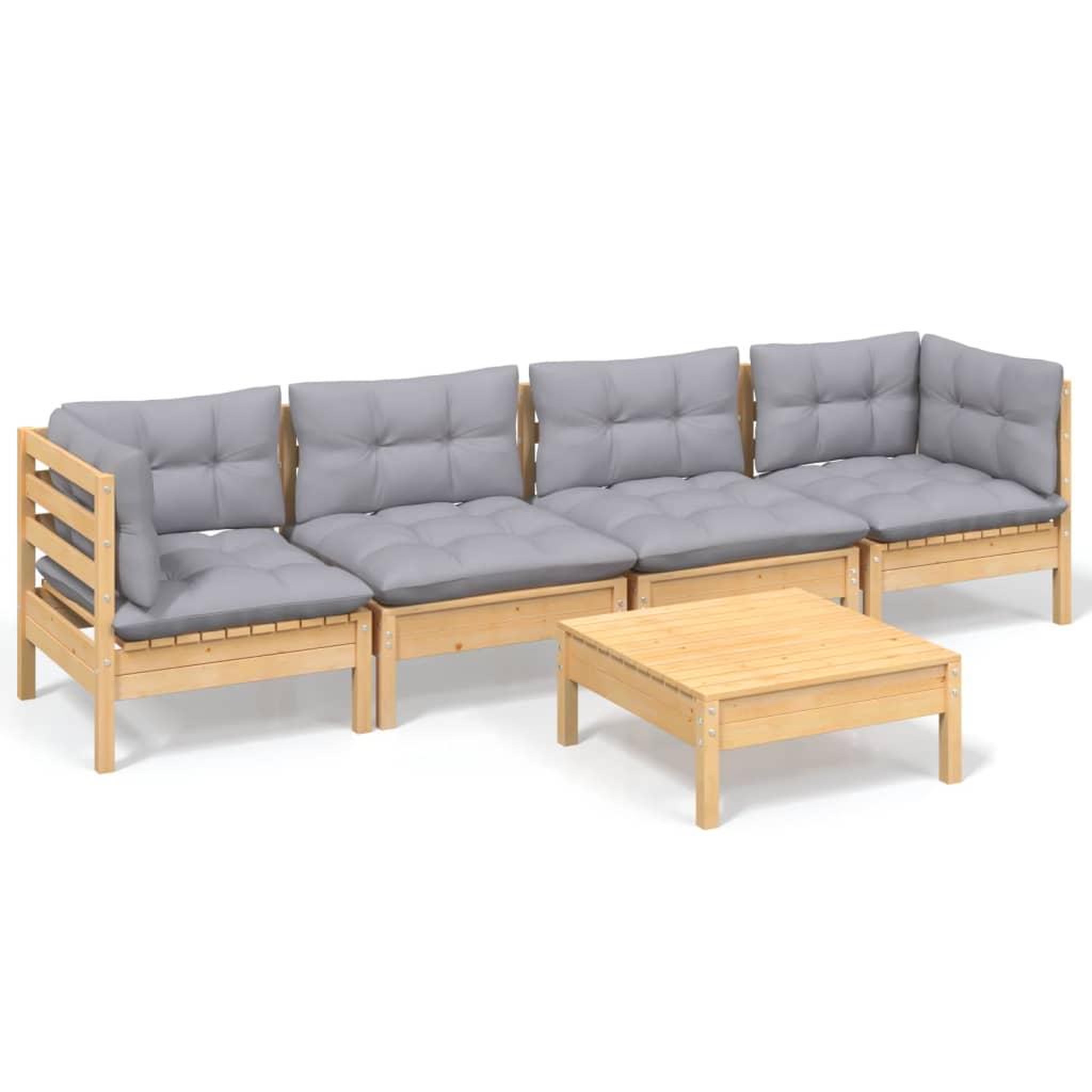 Voir la diapositive 2 : VIDAXL Salon de jardin 5 pcs avec coussins gris bois de pin massif
