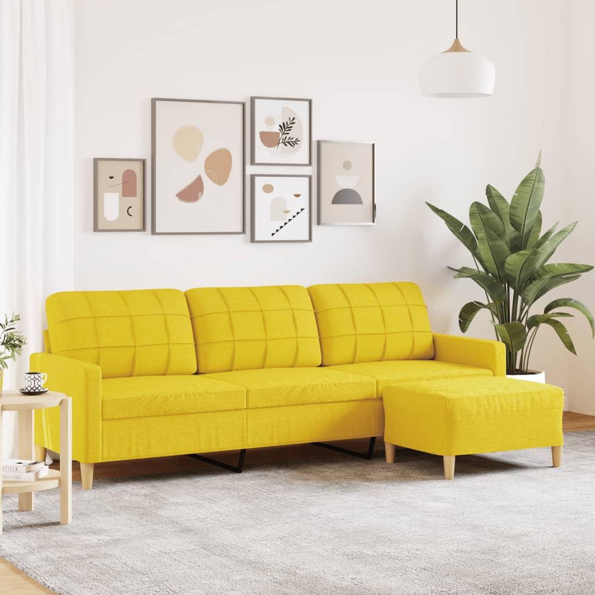 VIDAXL Canape a 3 places avec repose-pieds Jaune clair 210 cm Tissu