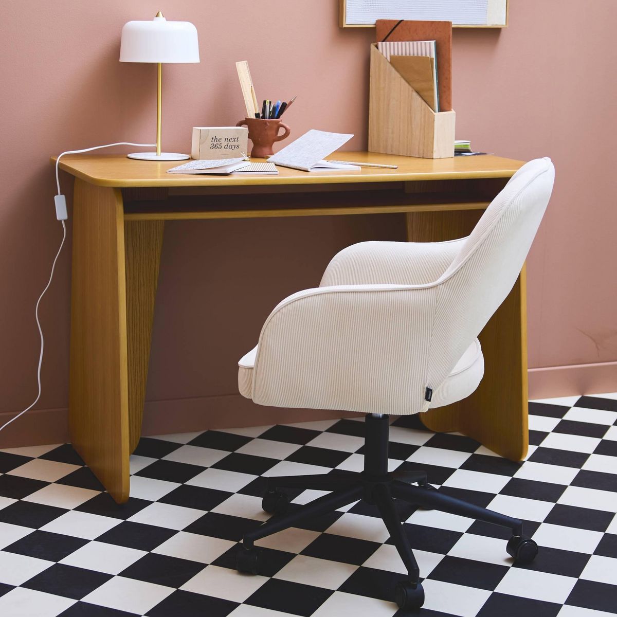 SWEEEK Chaise de bureau à roulettes velours côtelé , L 60 x P 62 x H 89 / 99cm