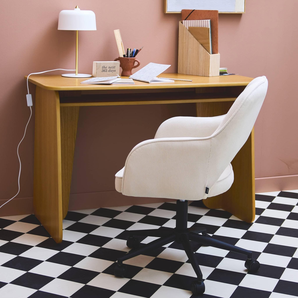 SWEEEK Chaise de bureau à roulettes velours côtelé , L 60 x P 62 x H 89 / 99cm