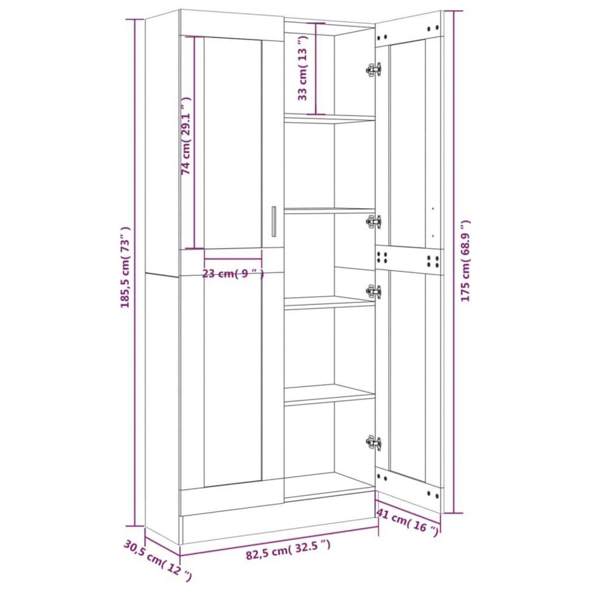 VIDAXL Armoire a vitrine Chene brun 82,5x30,5x185,5cm Bois ingenierie