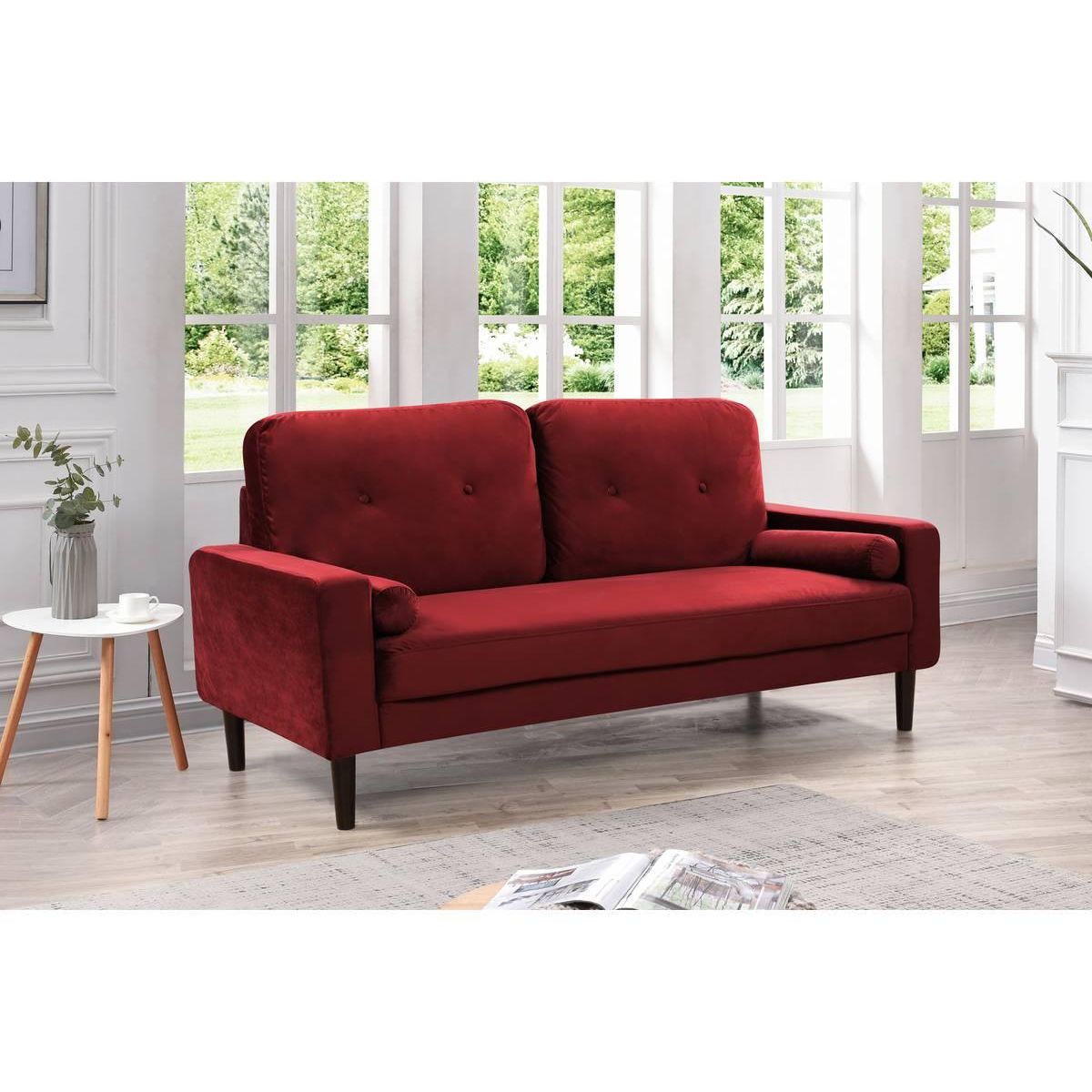 Habitat et Jardin Canapé droit fixe en velours  Monika  - 3 places - Bordeaux