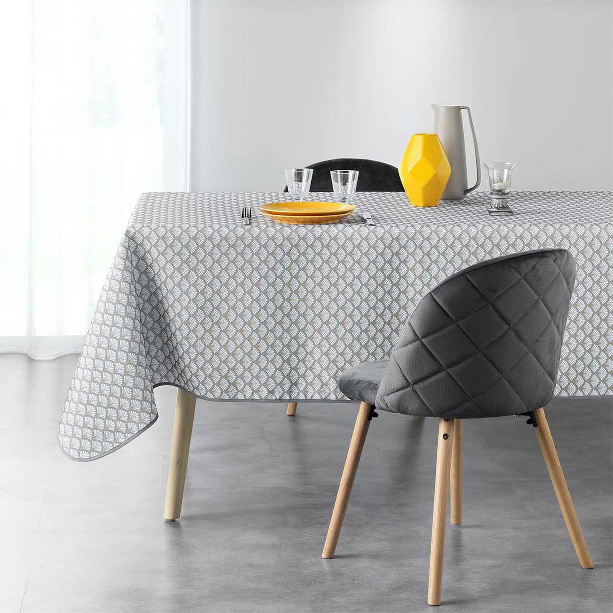 Voir la diapositive 2 : Douceur d'Intérieur Nappe imprimée  art chic  150x240cm gris & blanc