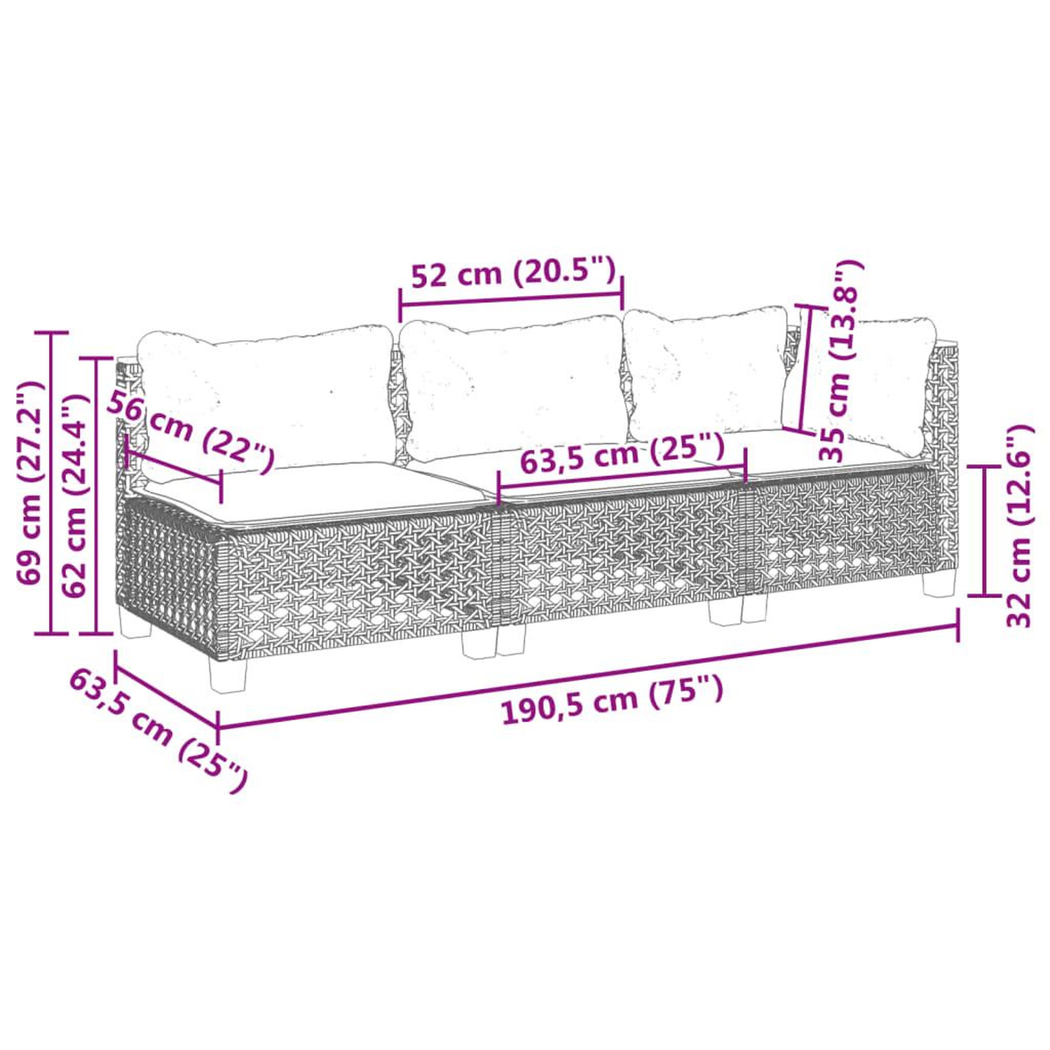 Voir la diapositive 6 : VIDAXL Canape de jardin avec coussins 3 places gris resine tressee